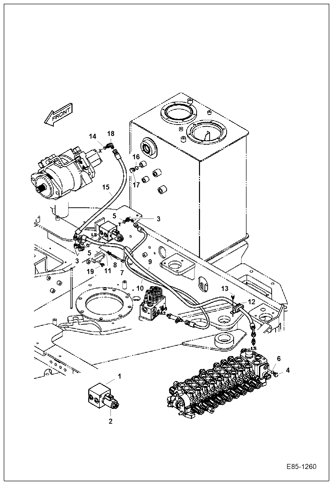 Схема запчастей Bobcat E85 - HYDRAULIC CIRCUITRY (Pump to Valve) HYDRAULIC SYSTEM