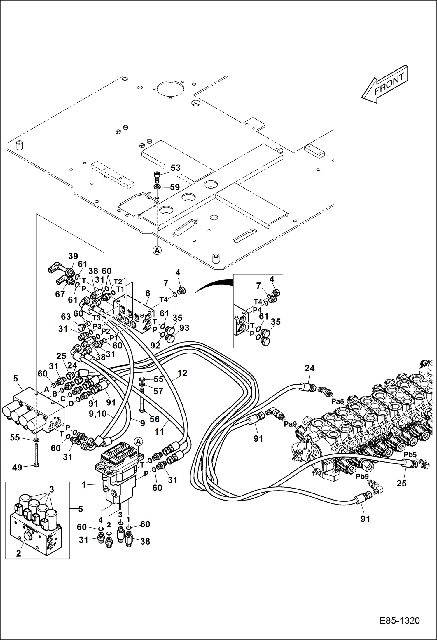 Схема запчастей Bobcat E85 - HYDRAULIC CIRCUITRY (Travel & Pedal Valves) HYDRAULIC SYSTEM