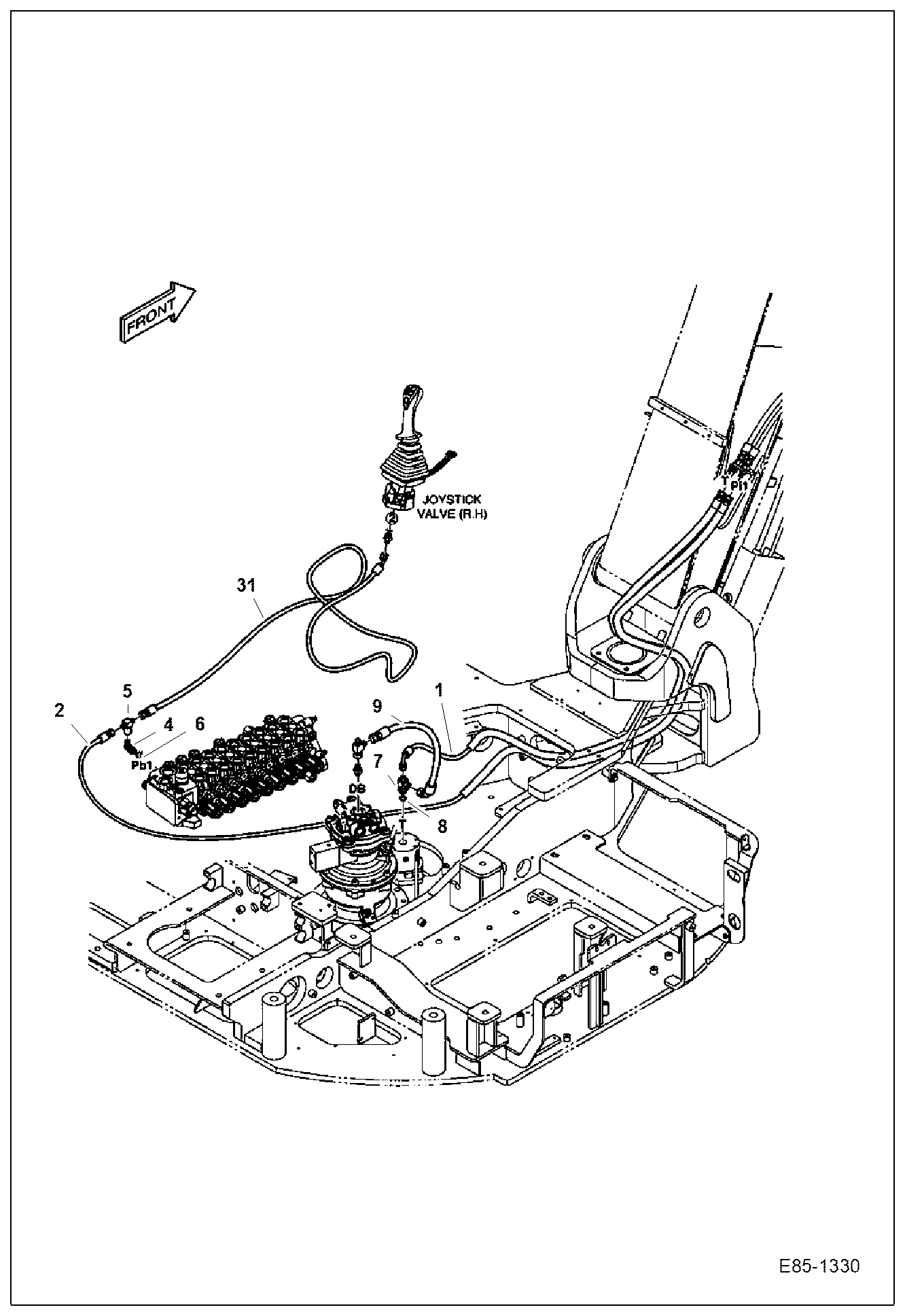 Схема запчастей Bobcat E85 - HYDRAULIC CIRCUITRY (RH Joystick & Boom Lock Valve) HYDRAULIC SYSTEM