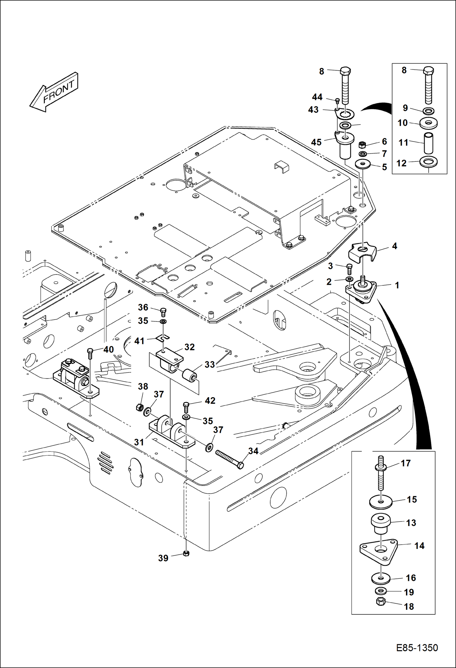 Схема запчастей Bobcat E85 - OPERATOR CAB (Mounting) MAIN FRAME