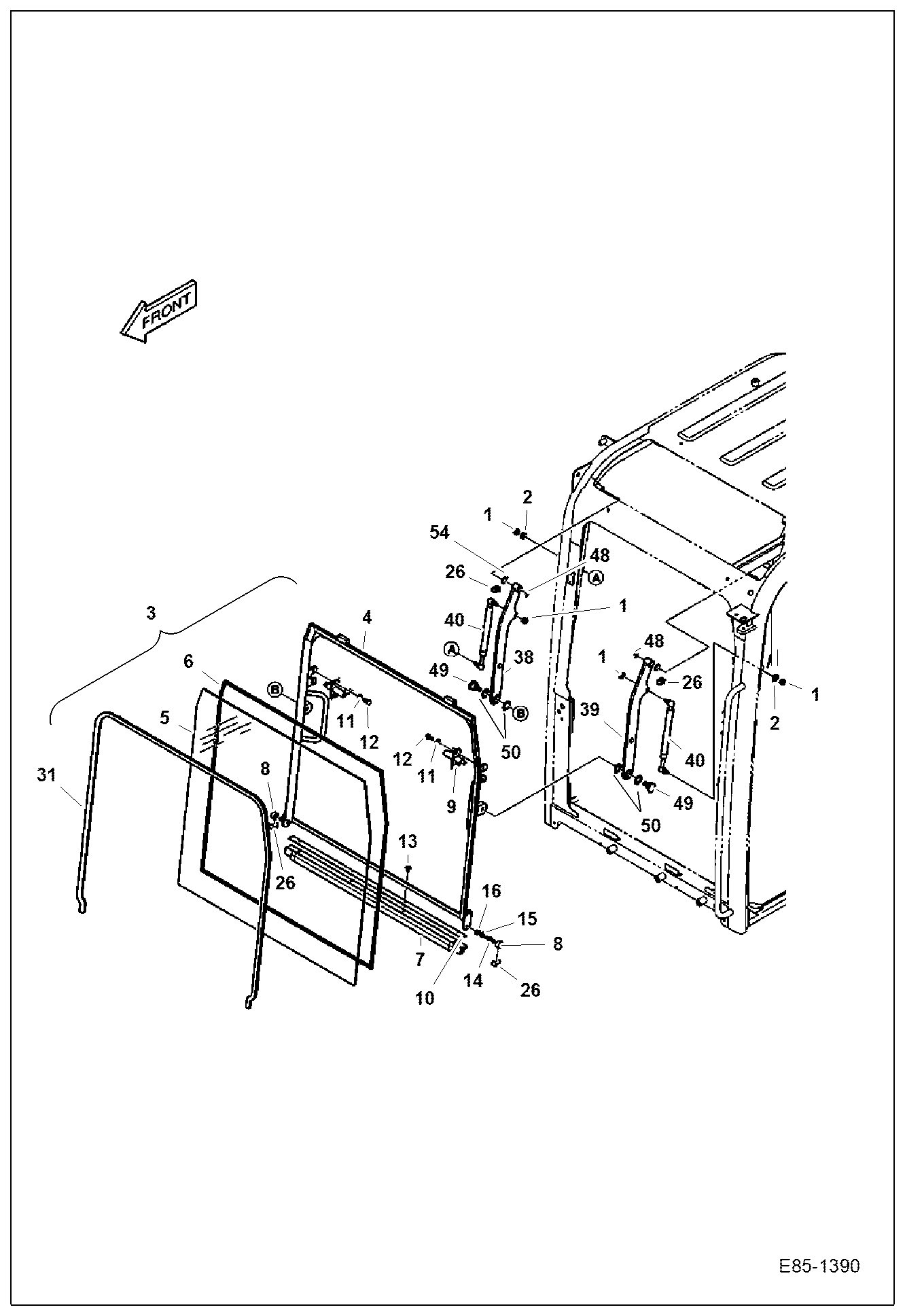 Схема запчастей Bobcat E62 - OPERATOR CAB (Front Window) MAIN FRAME