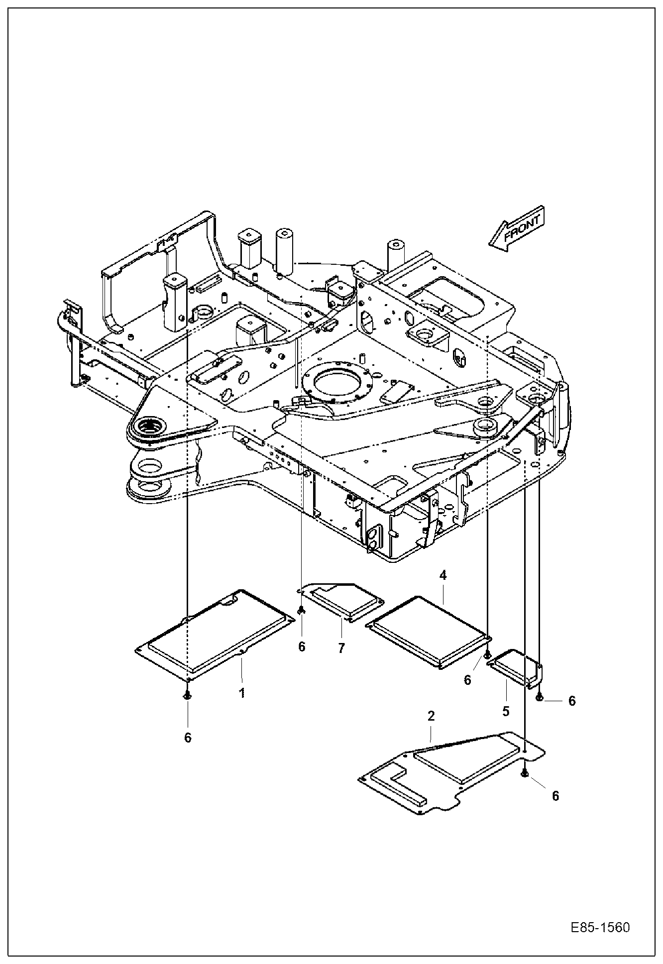 Схема запчастей Bobcat E85 - UPPERSTRUCTURE (Under Covers) MAIN FRAME