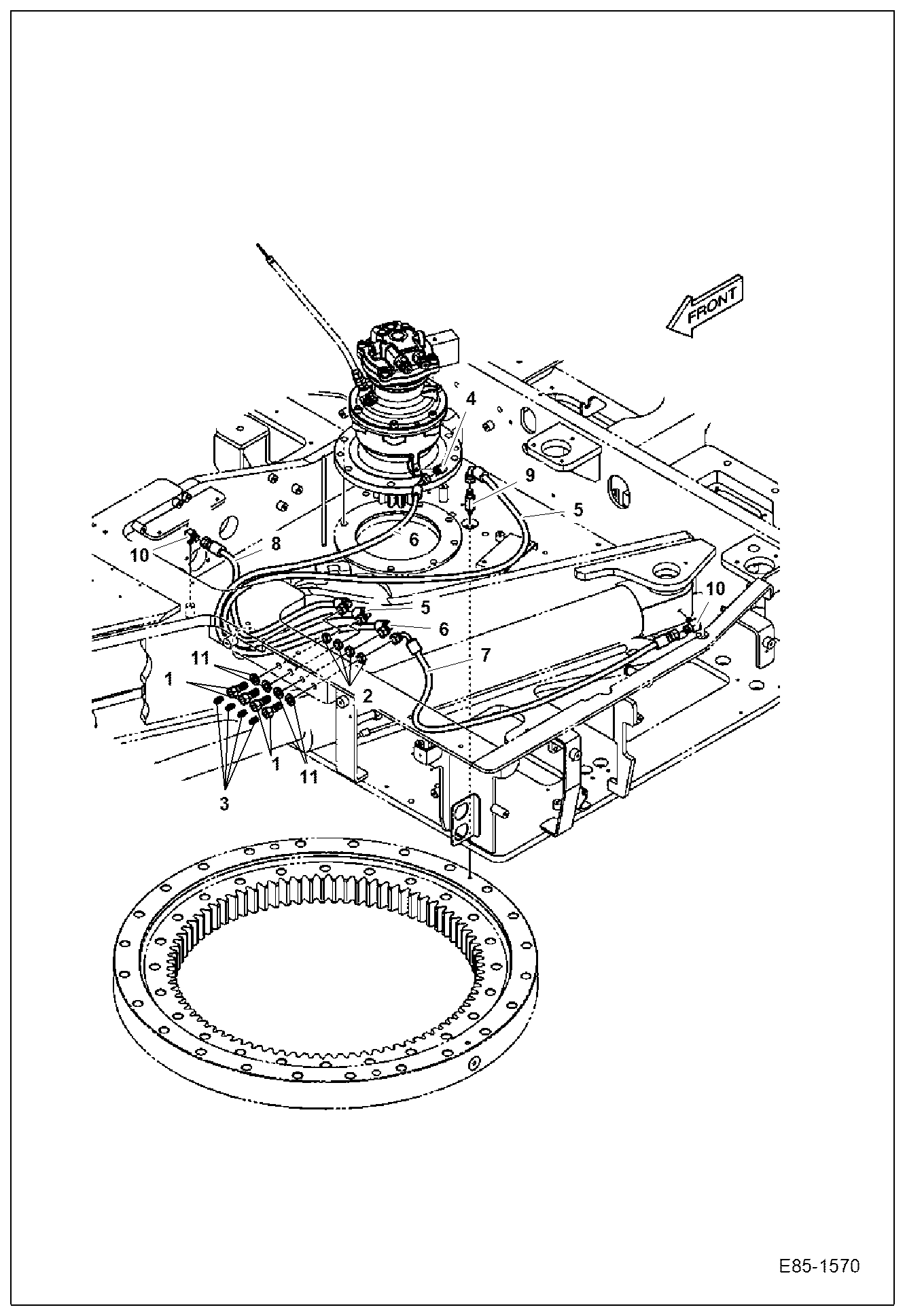 Схема запчастей Bobcat E85 - UPPERSTRUCTURE (Lubrication Piping) MAIN FRAME