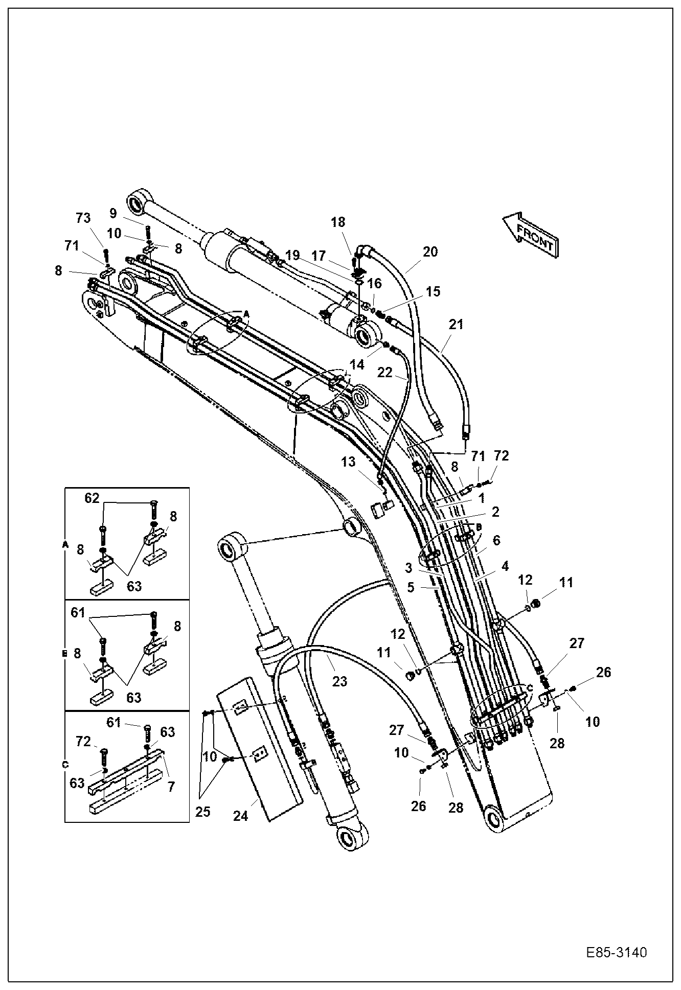 Схема запчастей Bobcat E85 - HYDRAULIC CIRCUITRY (Boom & Arm Cylinders) HYDRAULIC SYSTEM