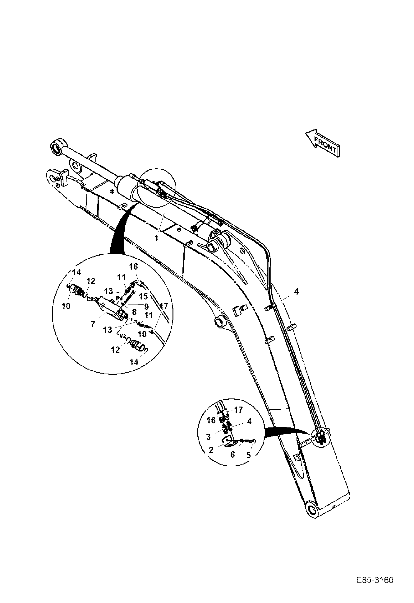 Схема запчастей Bobcat E85 - HYDRAULIC CIRCUITRY (Arm Load Holding Valve) HYDRAULIC SYSTEM