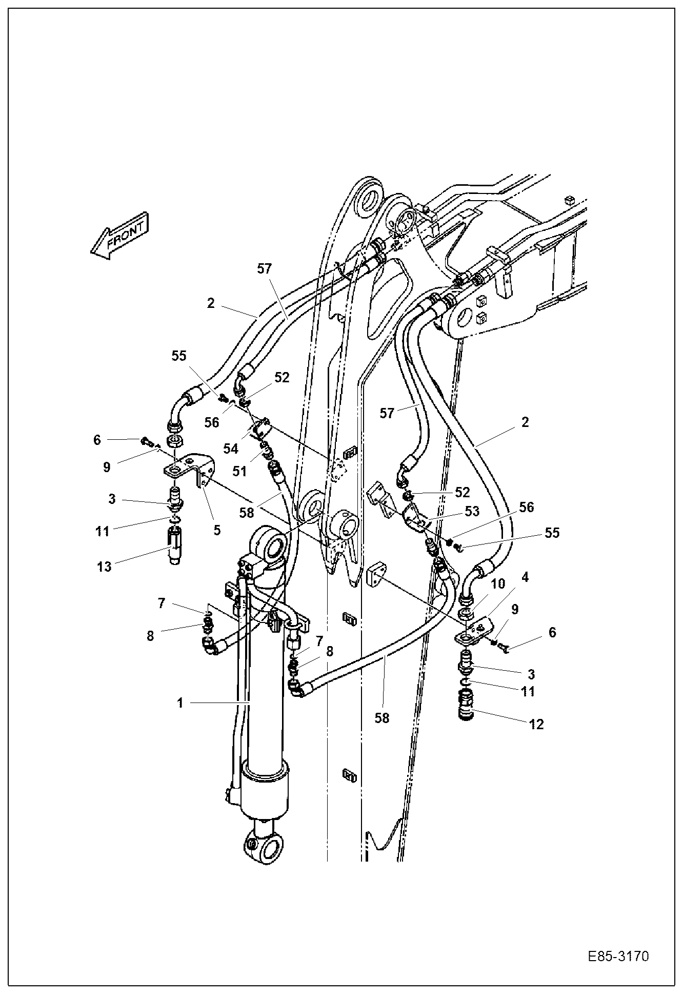 Схема запчастей Bobcat E85 - HYDRAULIC CIRCUITRY (Arm 2.25 m) HYDRAULIC SYSTEM