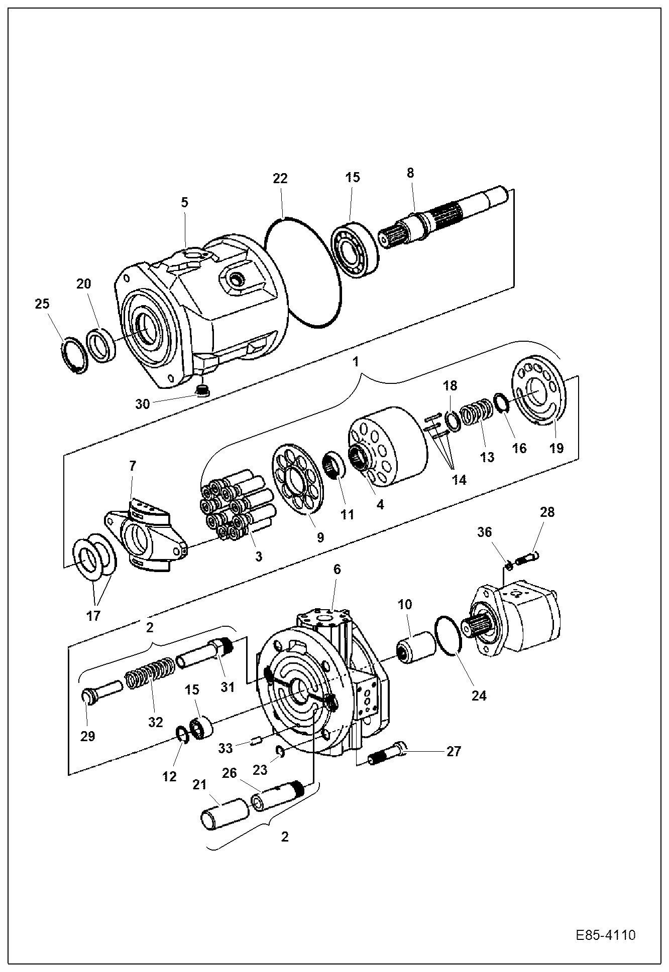 Схема запчастей Bobcat E85 - HYDRAULIC PUMP (Rotary Group) HYDRAULIC SYSTEM