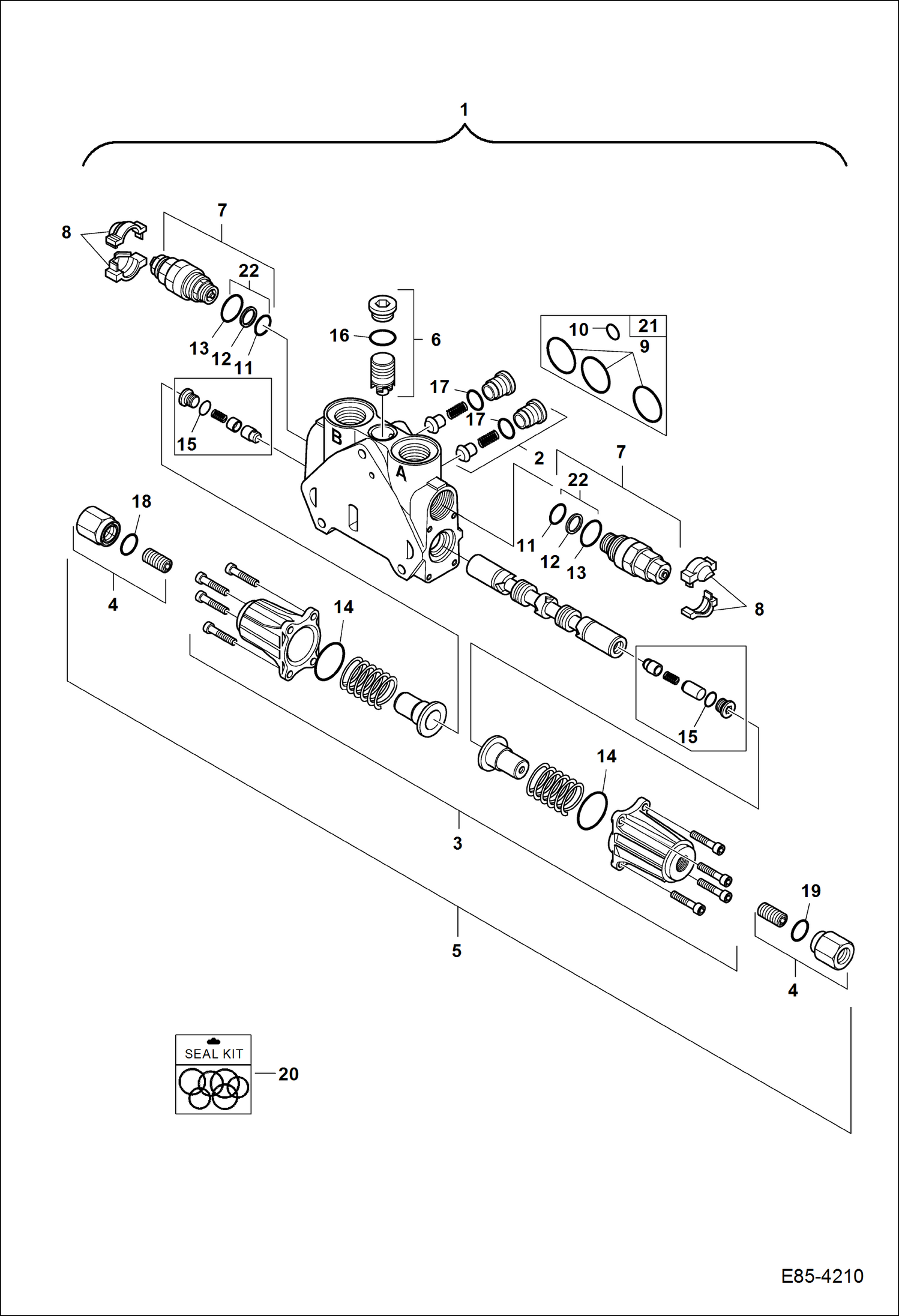 Схема запчастей Bobcat E85 - VALVE SECTION (Auxiliary Section) HYDRAULIC SYSTEM