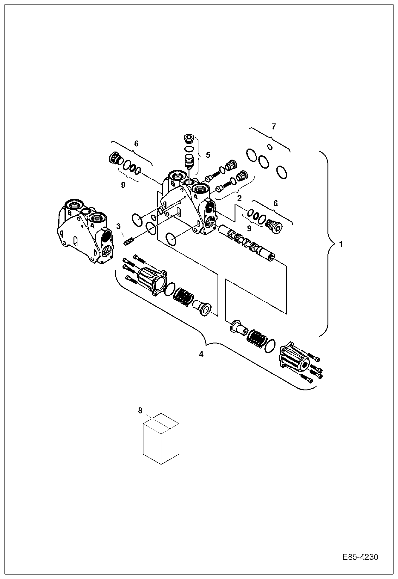 Схема запчастей Bobcat E85 - VALVE SECTION (Travel RH Section) HYDRAULIC SYSTEM