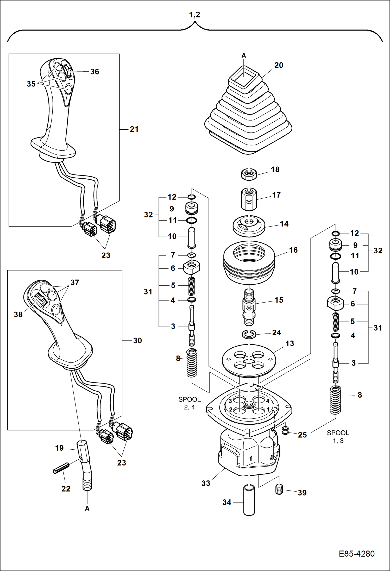 Схема запчастей Bobcat E85 - JOYSTICK VALVES HYDRAULIC SYSTEM