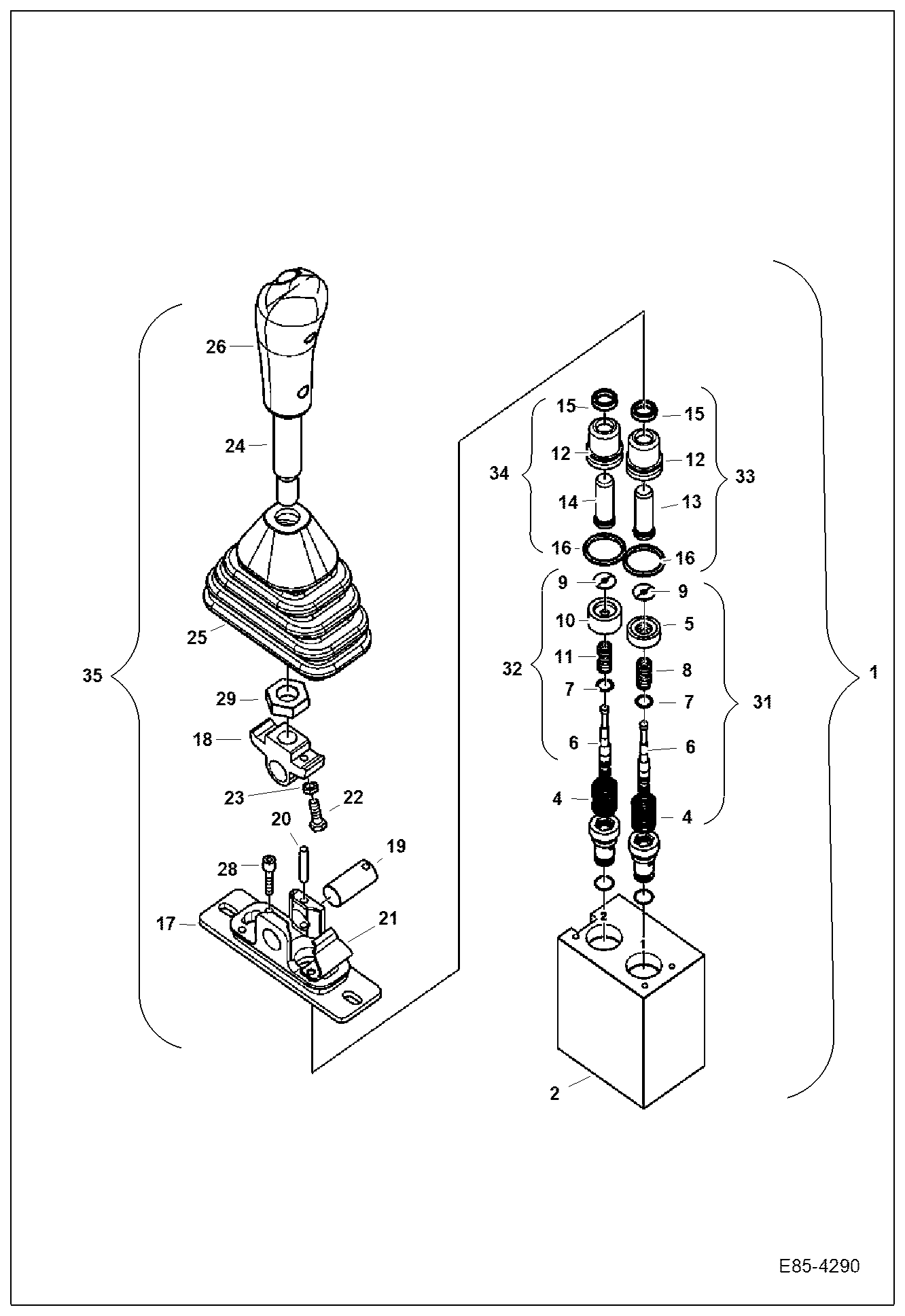 Схема запчастей Bobcat E85 - JOYSTICK VALVES (Blade) HYDRAULIC SYSTEM