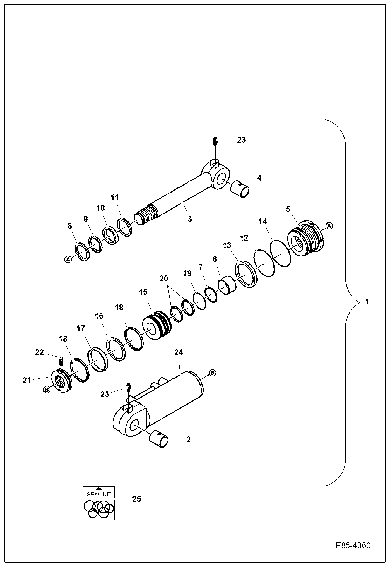 Схема запчастей Bobcat E85 - BLADE CYLINDER (LH W/O Lock Valve) HYDRAULIC SYSTEM