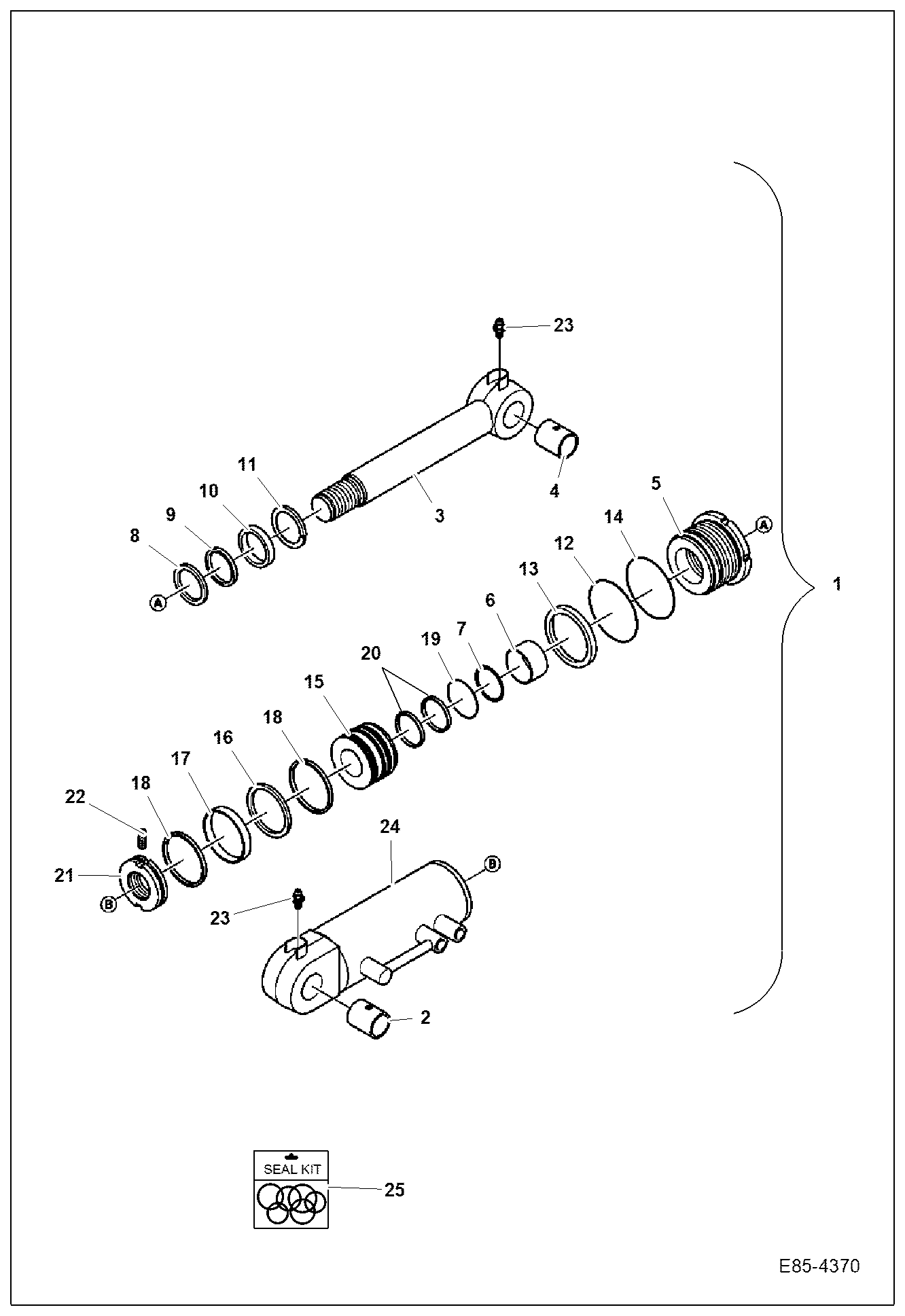 Схема запчастей Bobcat E85 - BLADE CYLINDER (RH W/O Lock Valve) HYDRAULIC SYSTEM