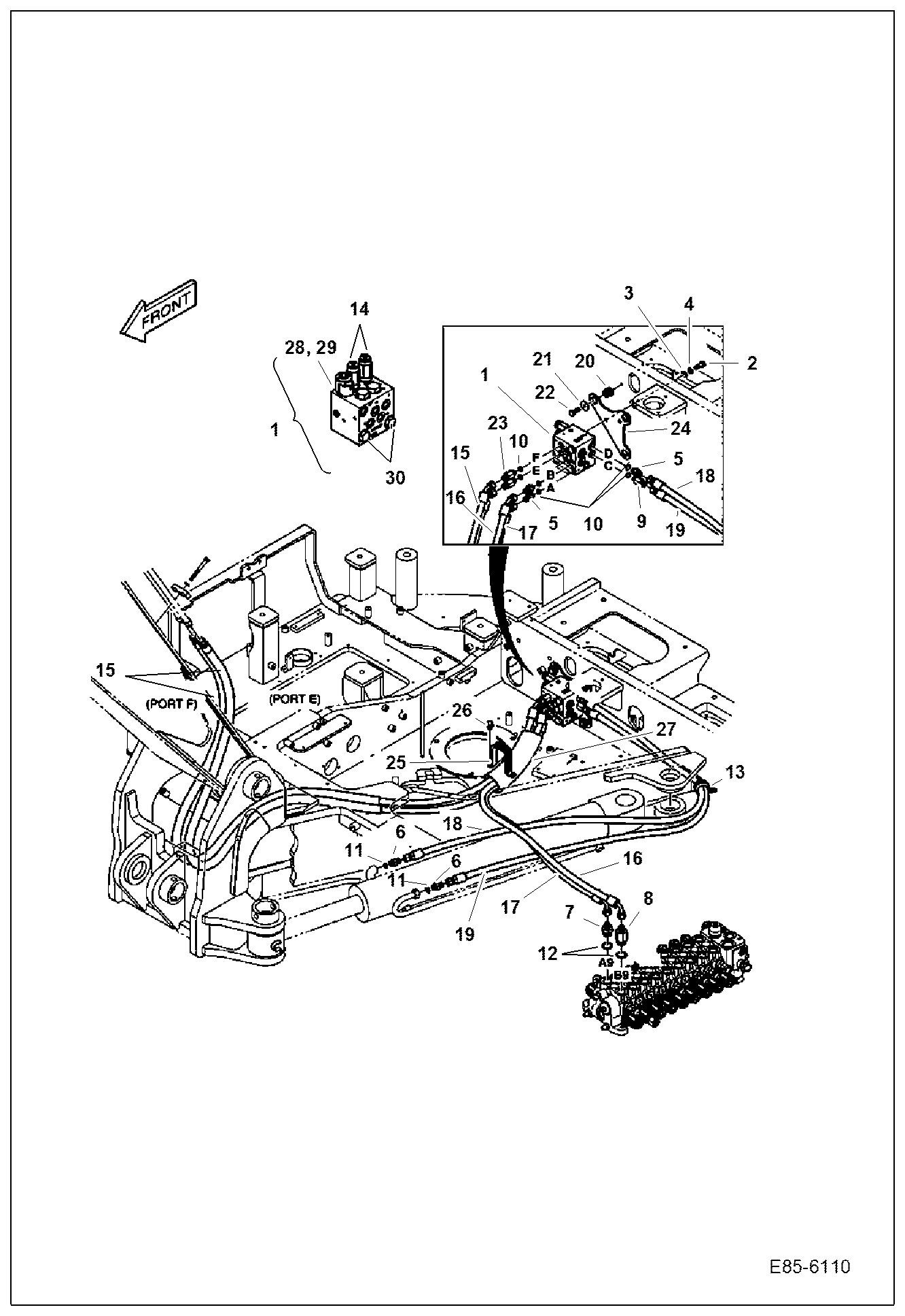 Схема запчастей Bobcat E85 - MANIFOLD & PUMP (W/O Pilot Filter) ACCESSORIES & OPTIONS