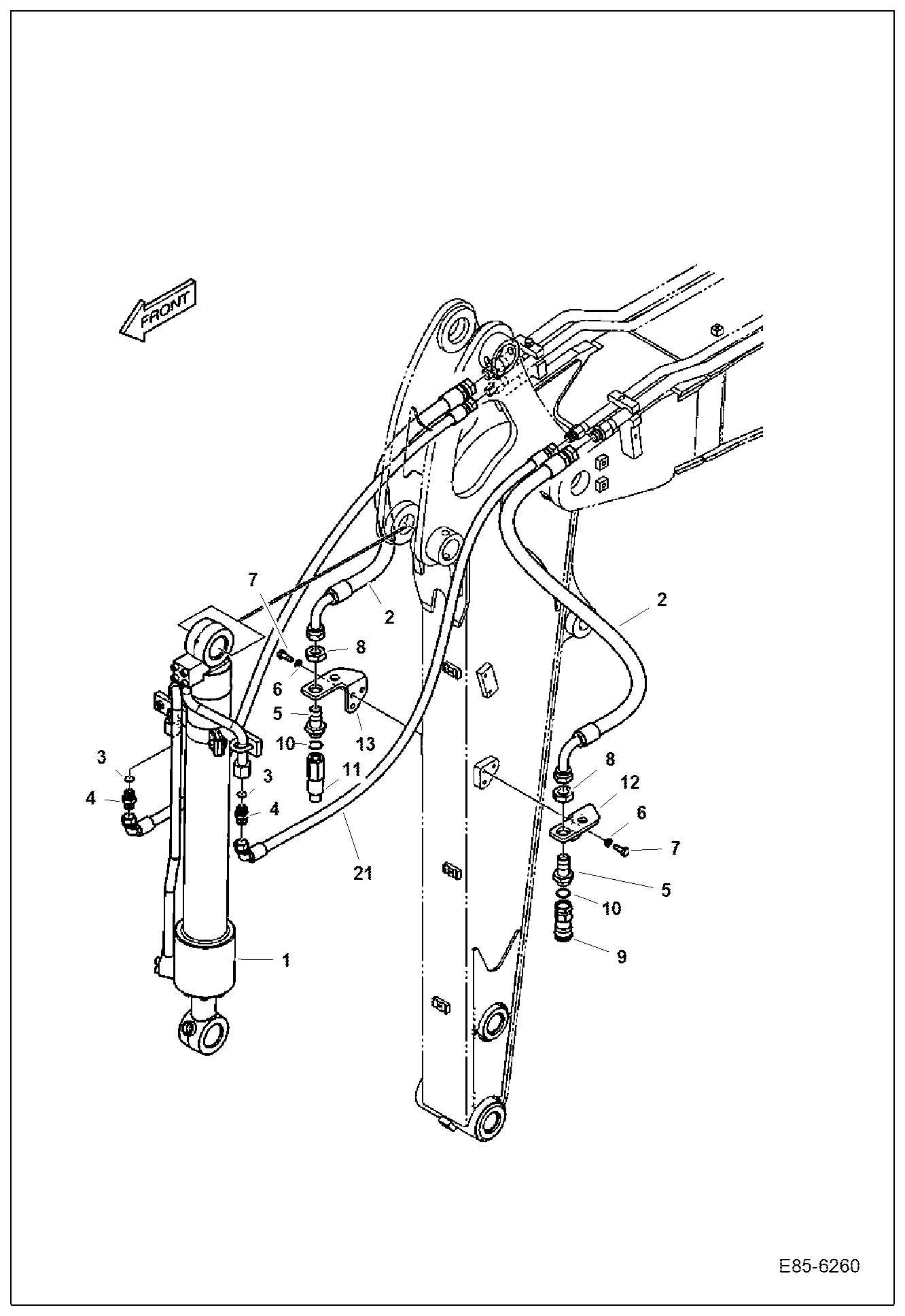 Схема запчастей Bobcat E85 - HYDRAULIC CIRCUITRY (Arm 1.7 m) HYDRAULIC SYSTEM