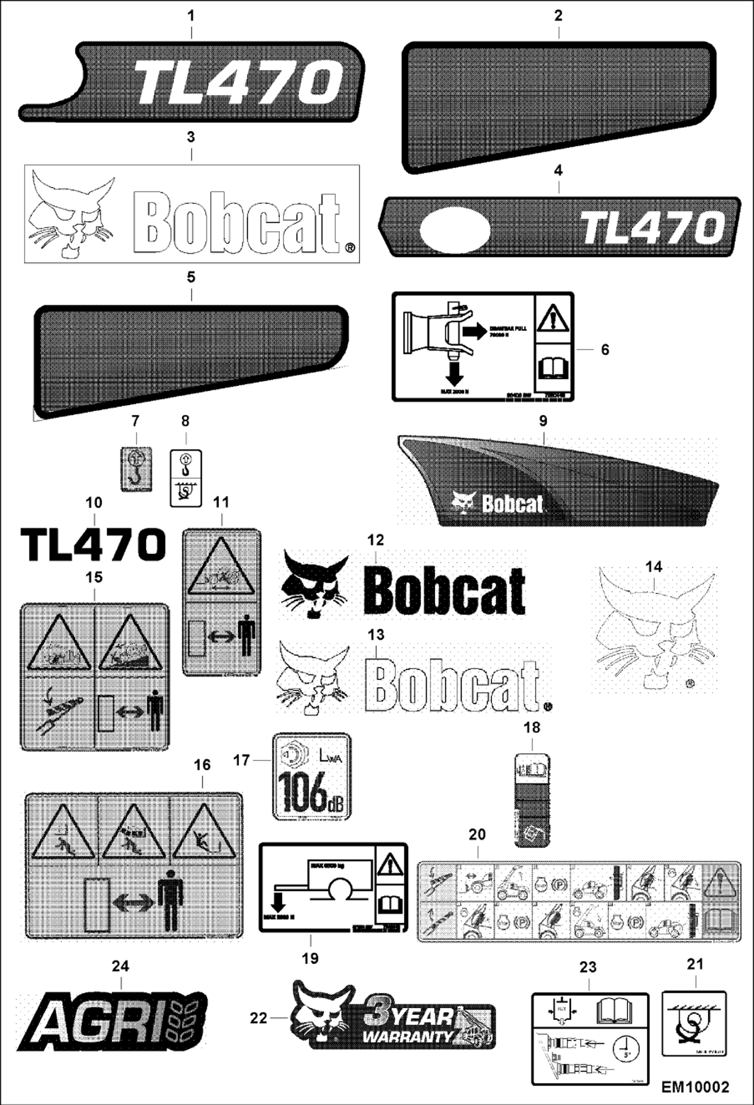 Схема запчастей Bobcat TL470 - DECALS (Outside) ACCESSORIES & OPTIONS