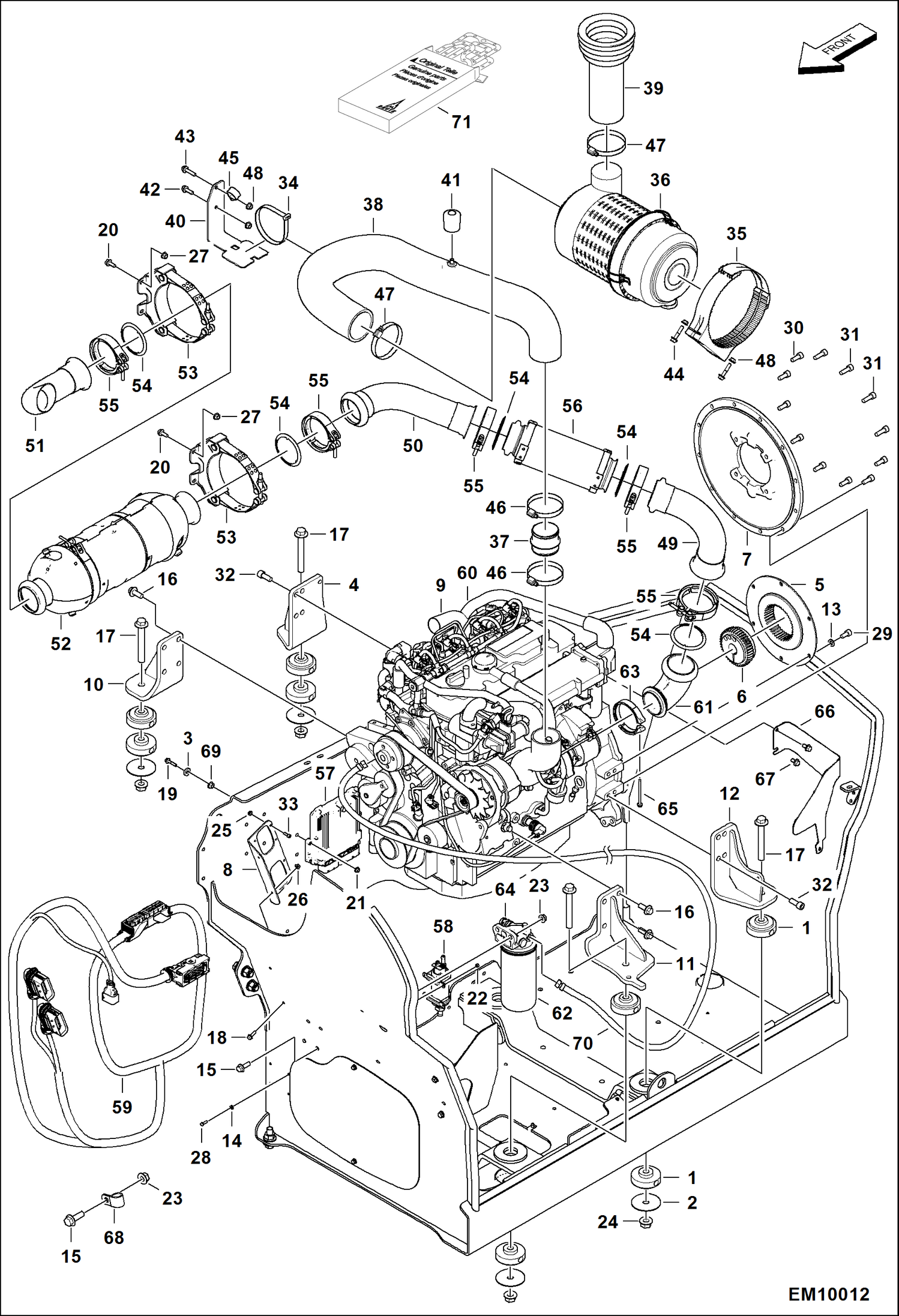 Схема запчастей Bobcat T40140 - ENGINE & ATTACHING PARTS (Engine Mounts & Exhaust Pipe) POWER UNIT