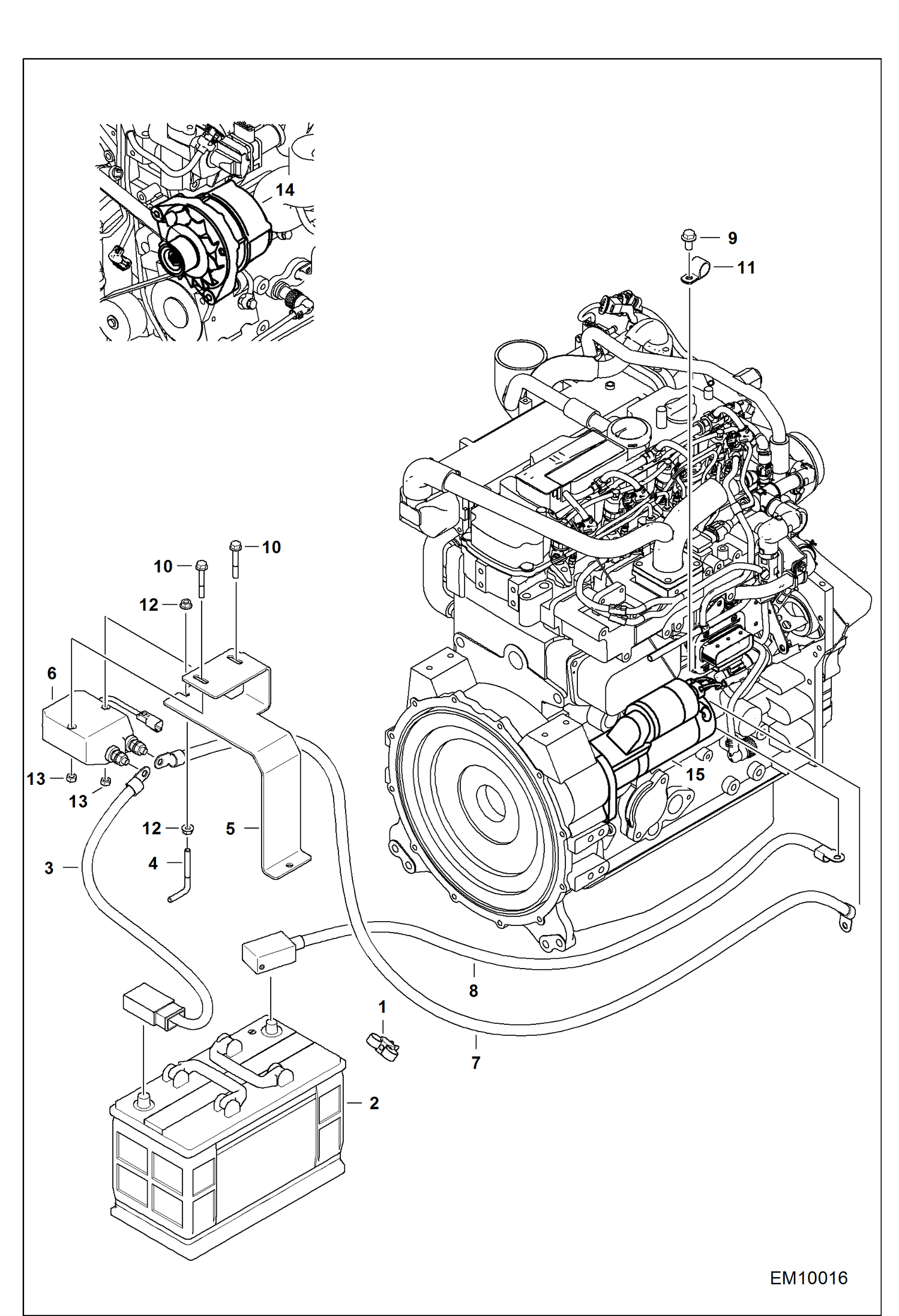 Схема запчастей Bobcat T40140 - ENGINE ELECTRICAL CIRCUITRY (Battery, Alternator & Starter) ELECTRICAL SYSTEM