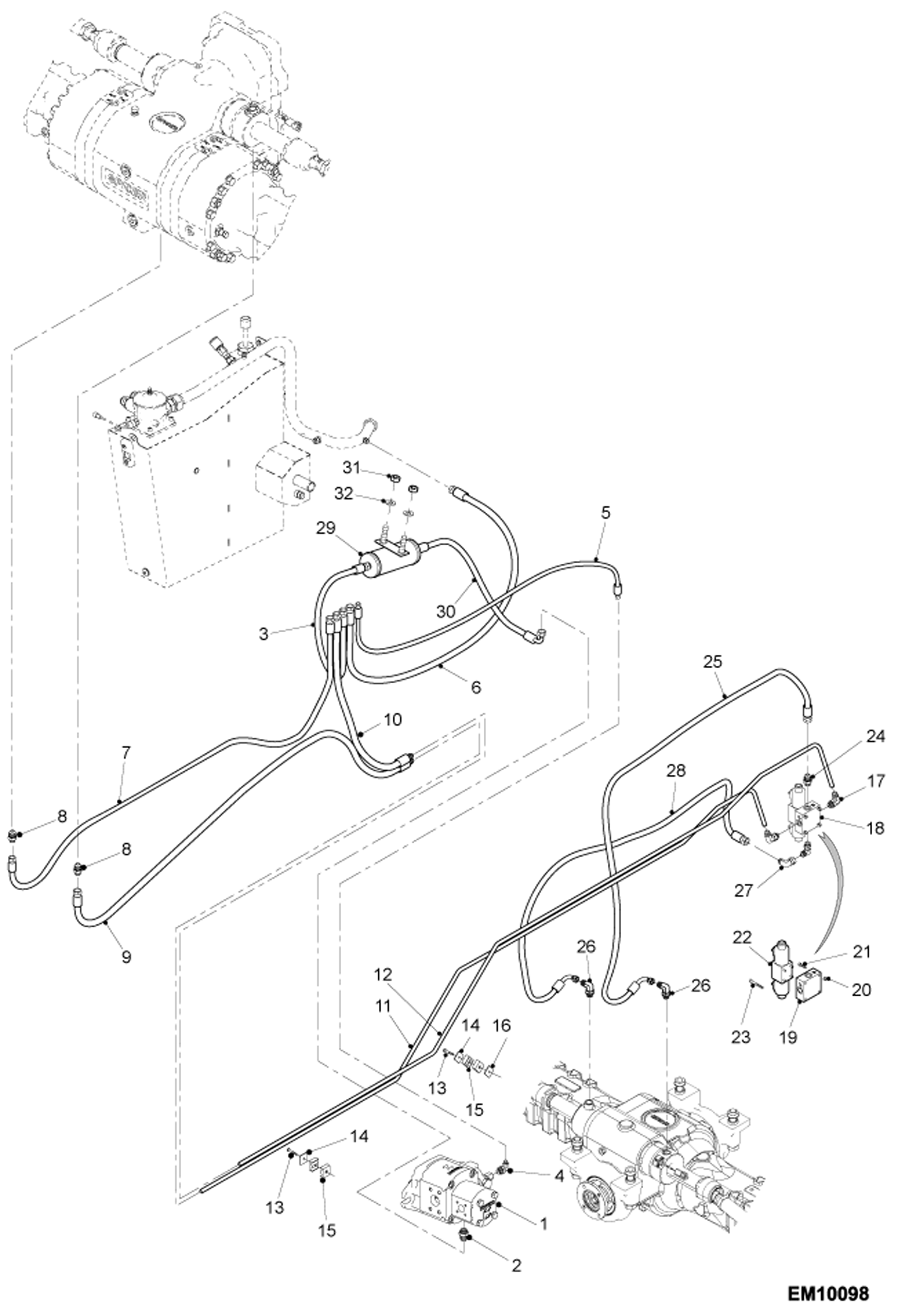 Схема запчастей Bobcat T40140 - STEERING HOSES & FITTINGS (W/Damper) HYDRAULIC SYSTEM