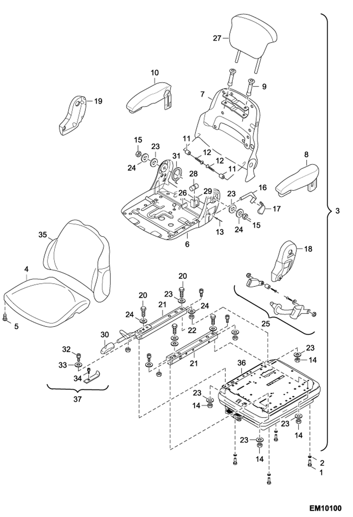 Схема запчастей Bobcat V518 - SEAT (#96039.3) (S/N 367611001 - 11999) MAIN FRAME