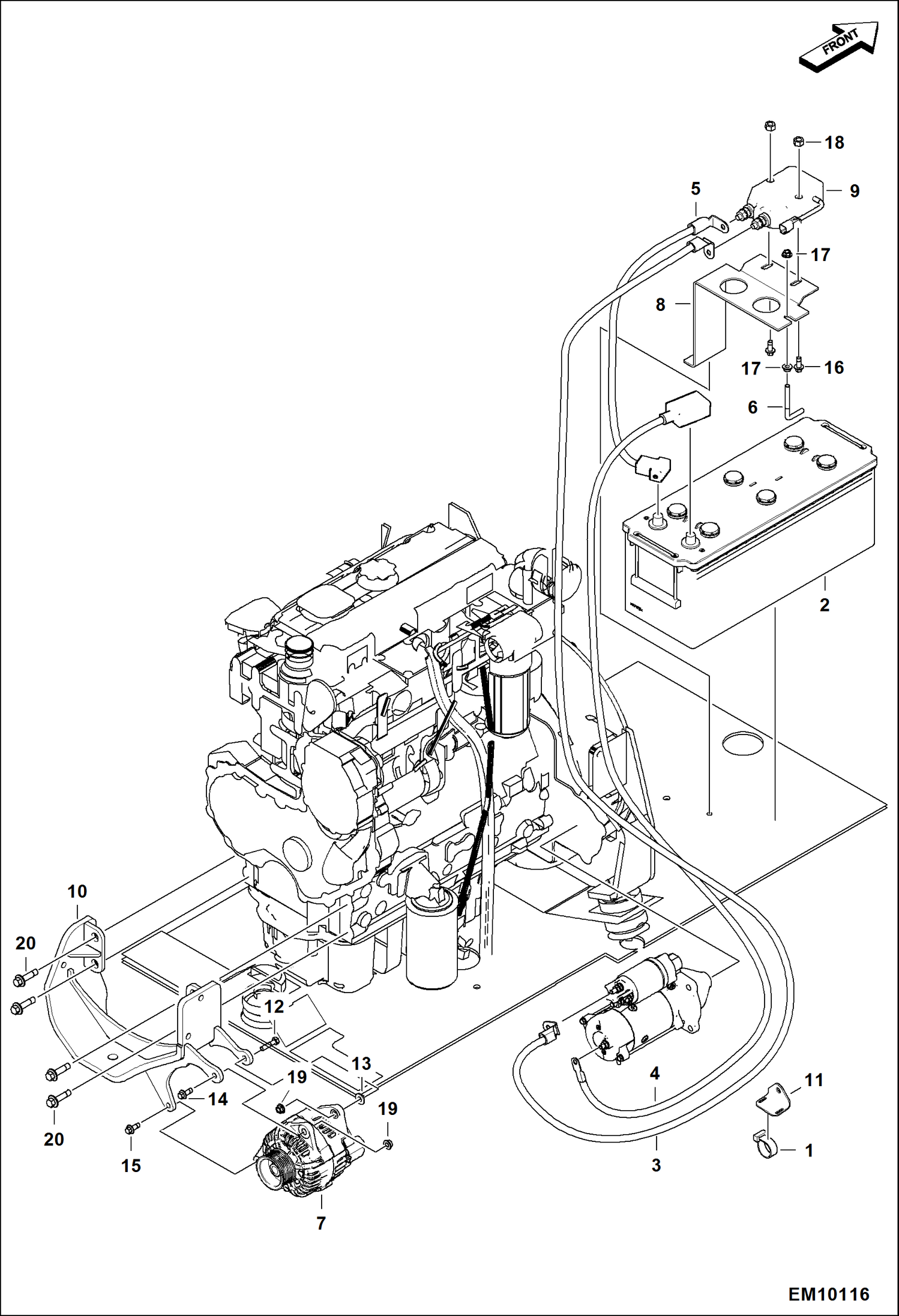 Схема запчастей Bobcat TL470HF - ENGINE ELECTRICAL CIRCUITRY (Battery, Alternator & Starter) ELECTRICAL SYSTEM