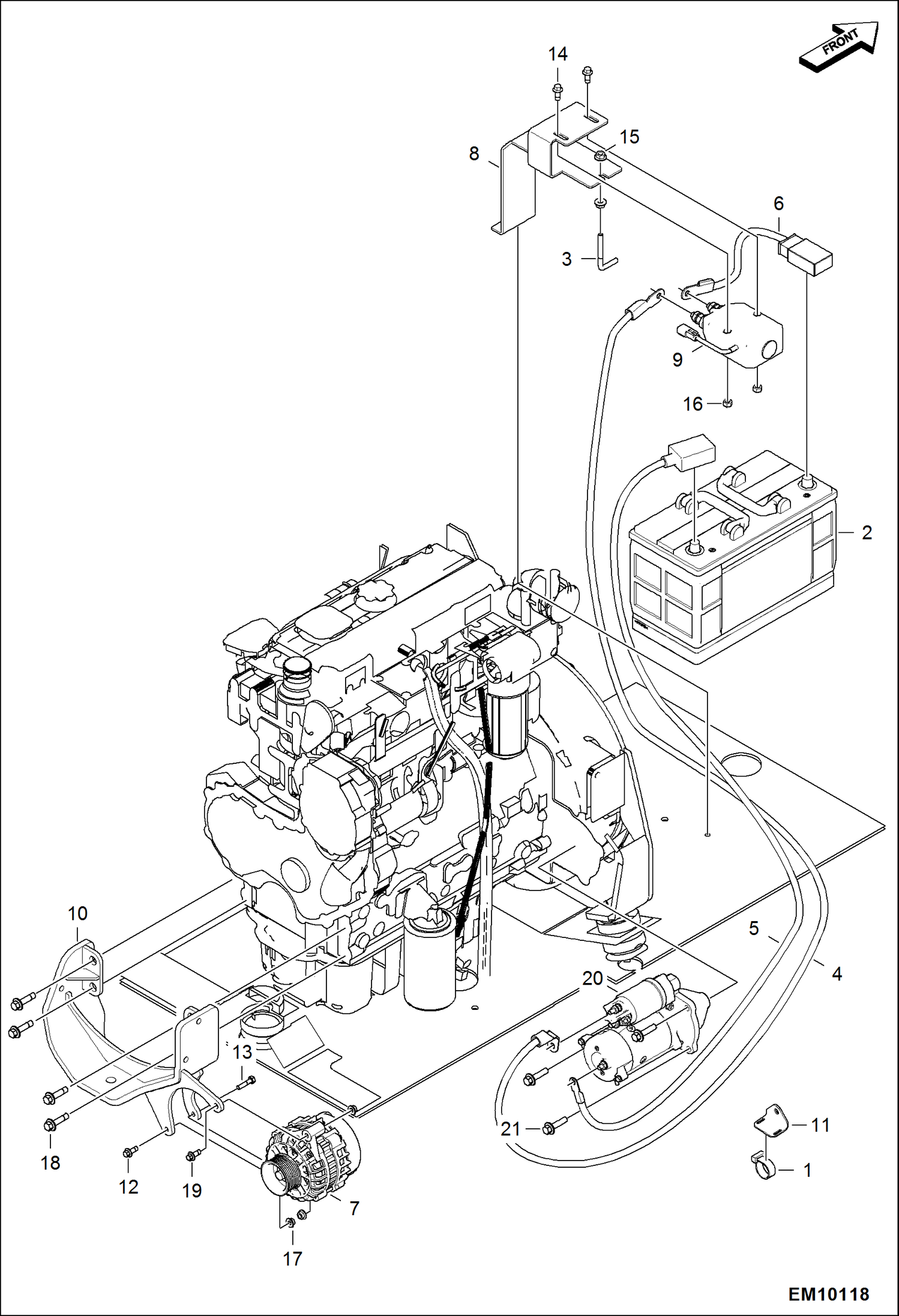 Схема запчастей Bobcat T40140 - ENGINE ELECTRICAL CIRCUITRY (Battery, Alternator & Starter) ELECTRICAL SYSTEM