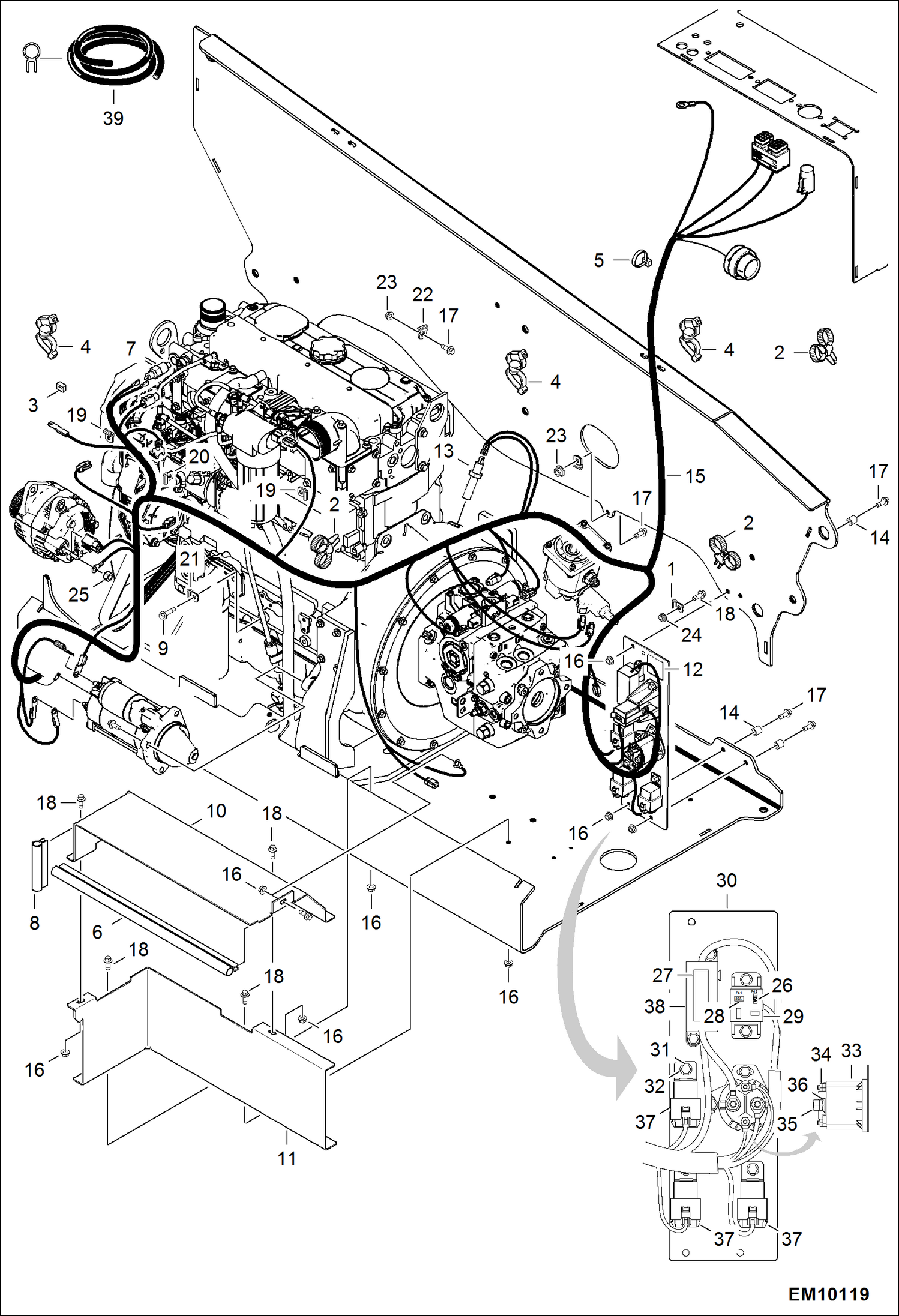 Схема запчастей Bobcat T40140 - ENGINE ELECTRICAL CIRCUITRY (Harness) ELECTRICAL SYSTEM