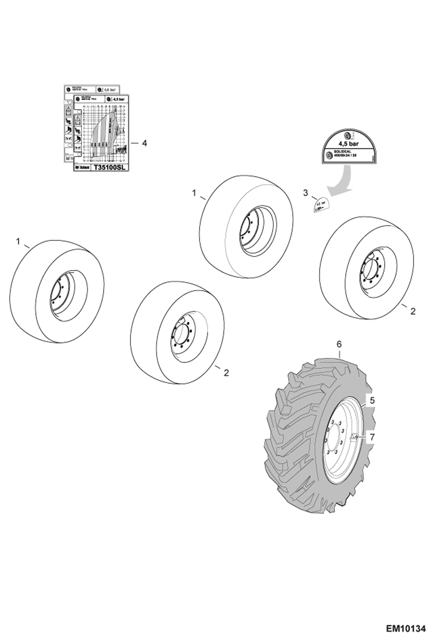 Схема запчастей Bobcat T35100SL - WHEELS (Solideal 400/80-24 PR20) ACCESSORIES & OPTIONS