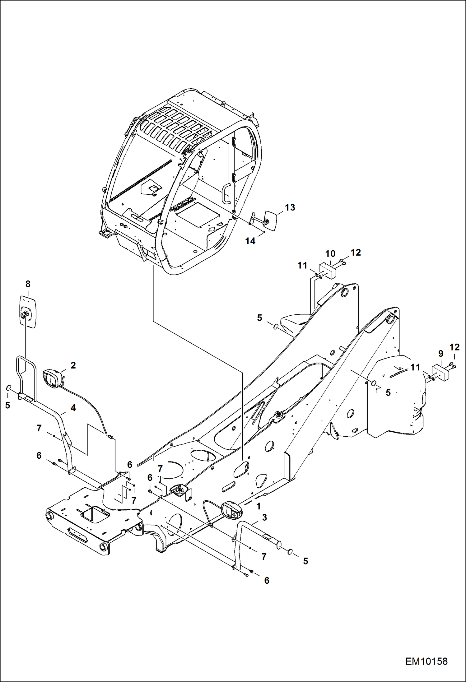 Схема запчастей Bobcat T40140 - ROAD LIGHTS & RH MIRROR MAIN FRAME