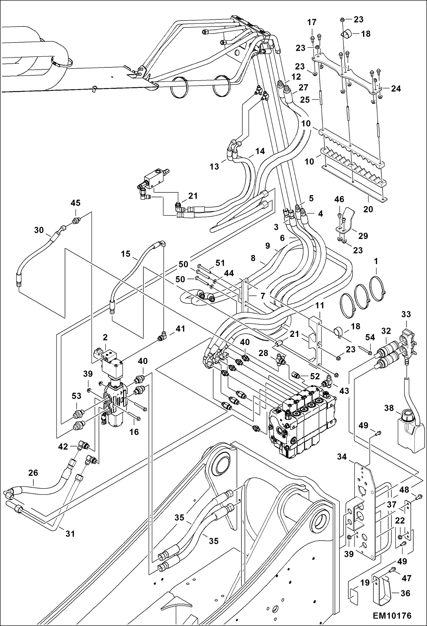 Схема запчастей Bobcat TL360 - HYDRAULIC CIRCUITRY (Rear Auxiliary Hydraulics) ACCESSORIES & OPTIONS