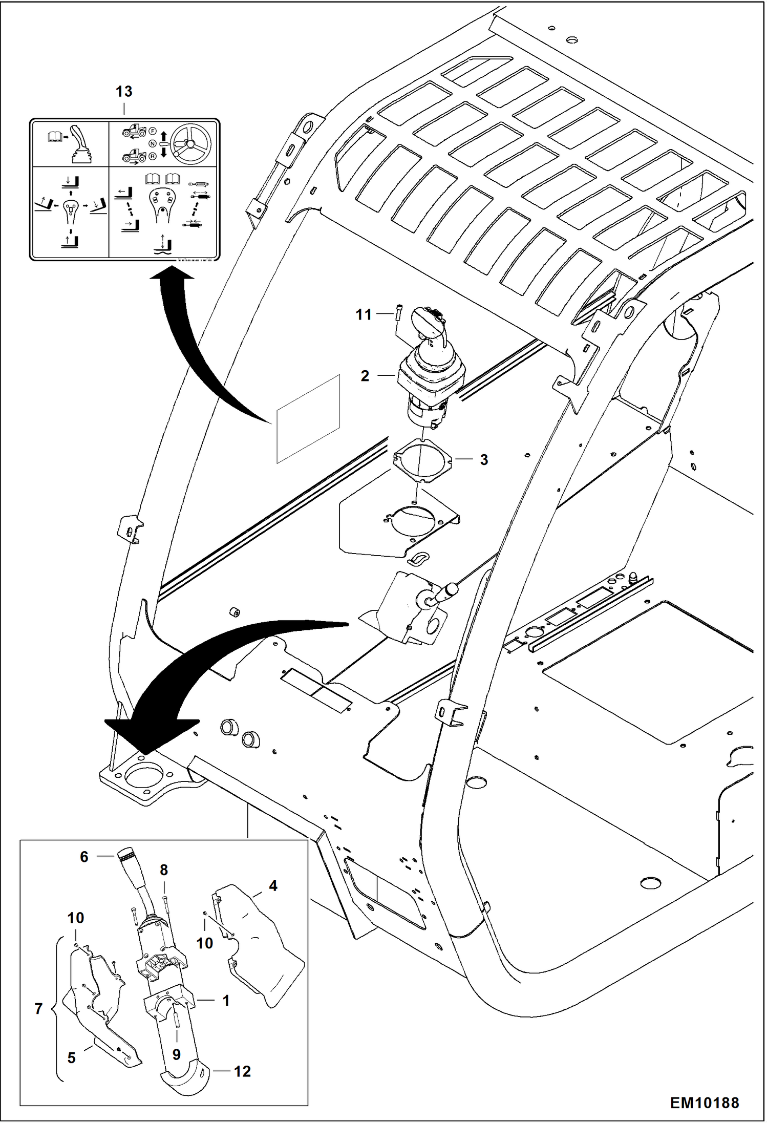 Схема запчастей Bobcat T40140 - JOYSTICK & FRONT/NEUTRAL/REVERSE LEVER (Joystick W/O Travel Direction Switch) ACCESSORIES & OPTIONS