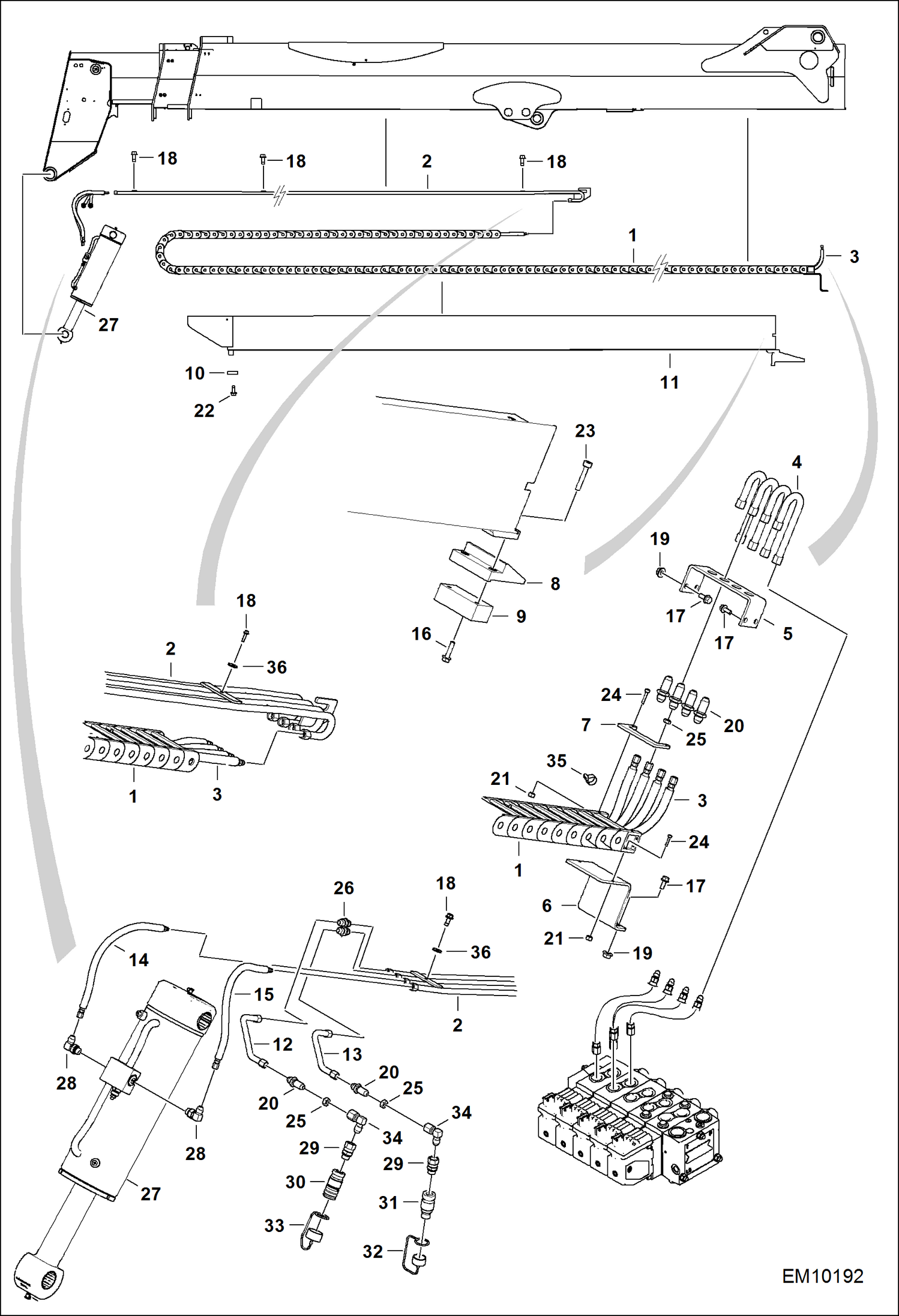 Схема запчастей Bobcat T40140 - HYDRAULIC CIRCUITRY (Boom & Tilt Cylinder) HYDRAULIC SYSTEM