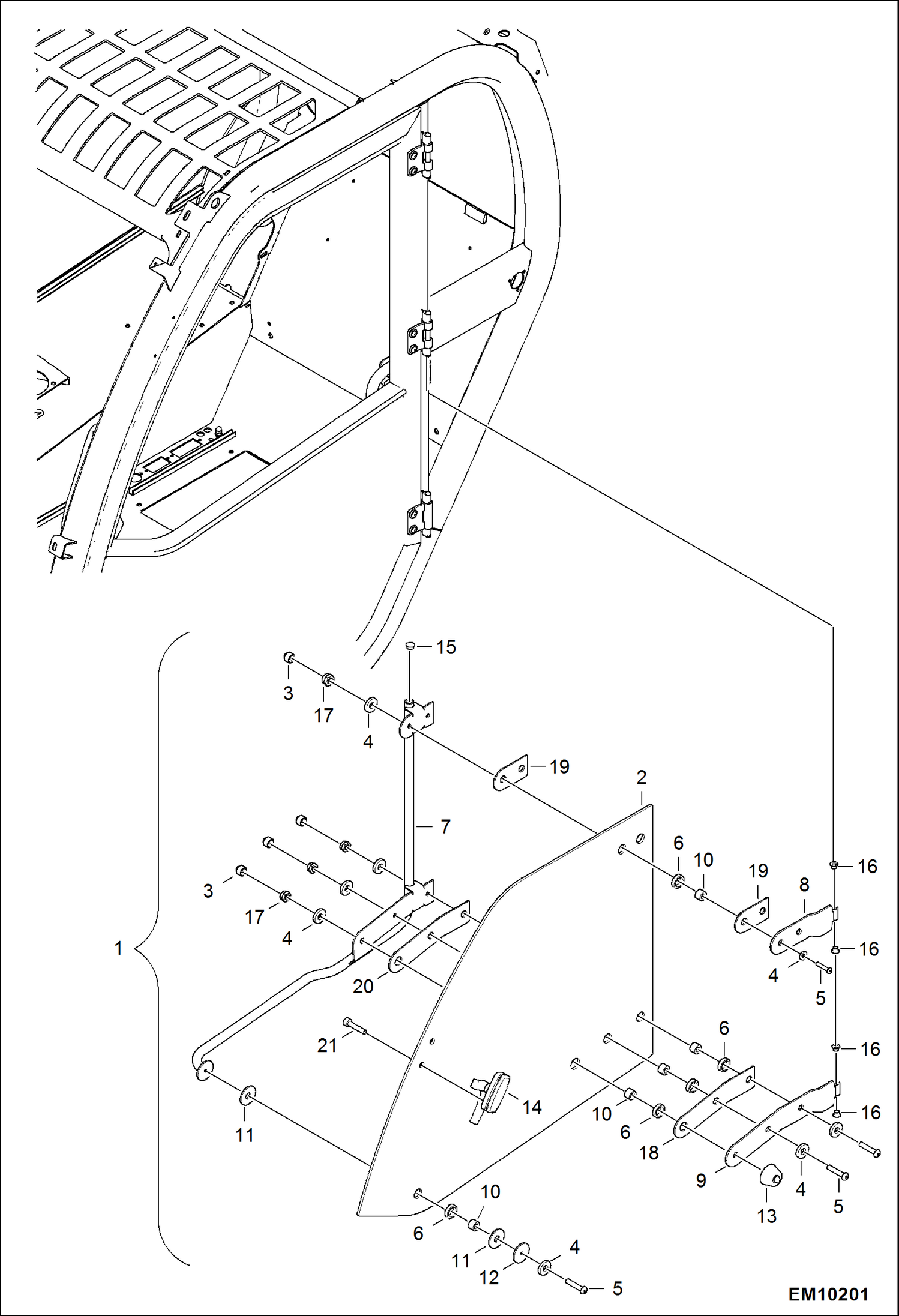 Схема запчастей Bobcat T40140 - OPERATOR CAB (Side Window) MAIN FRAME