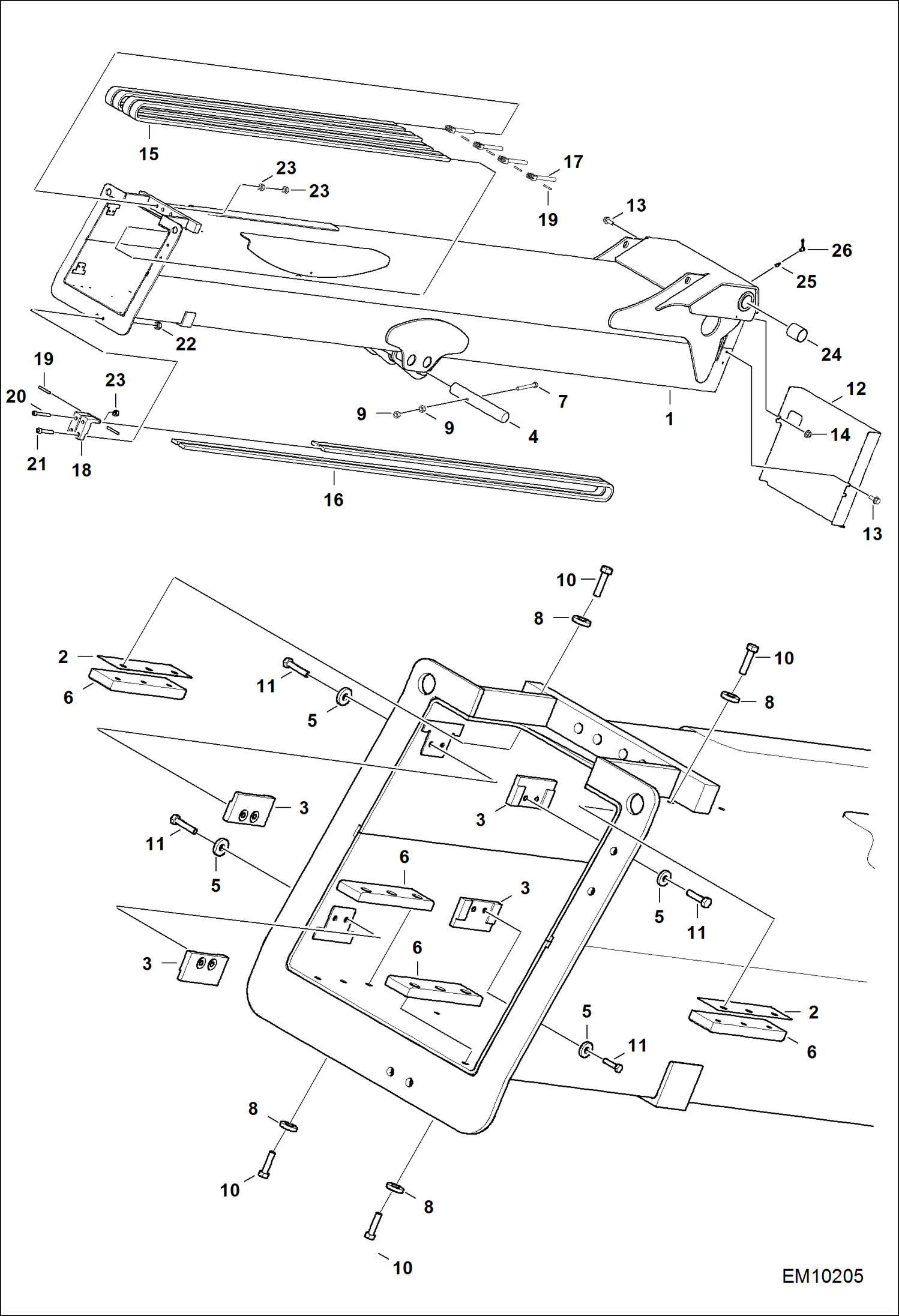 Схема запчастей Bobcat T40180 - FIXED BOOM MAIN FRAME