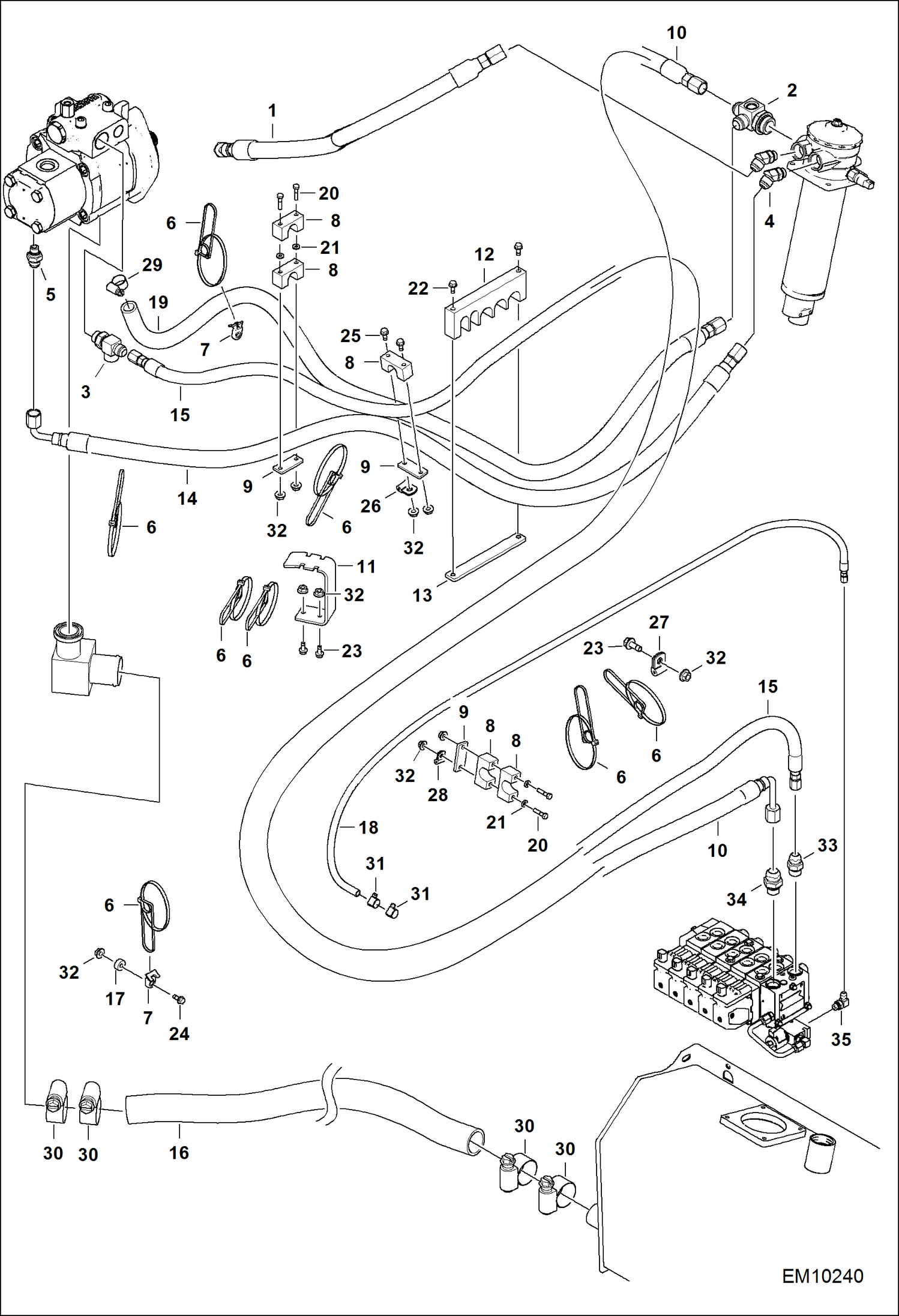 Схема запчастей Bobcat T40140 - HYDRAULIC CIRCUITRY (Oil Supply) HYDRAULIC SYSTEM