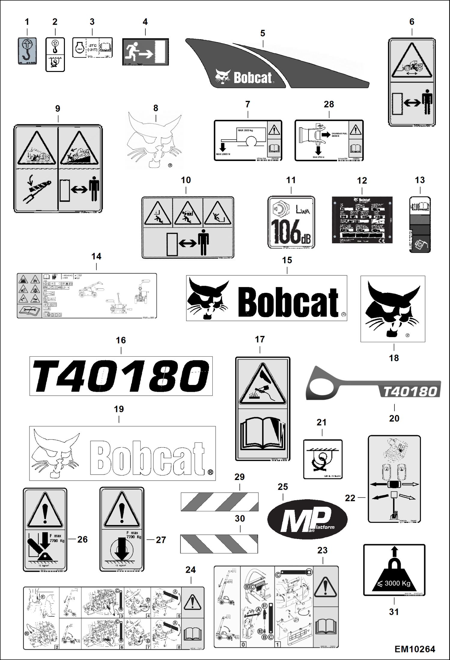 Схема запчастей Bobcat T40180 - DECALS (Outside) ACCESSORIES & OPTIONS