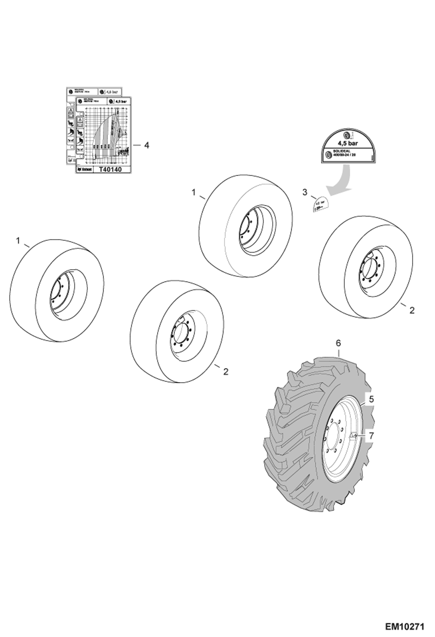 Схема запчастей Bobcat T40140 - WHEELS (Solideal 400/80-24 PR20) ACCESSORIES & OPTIONS