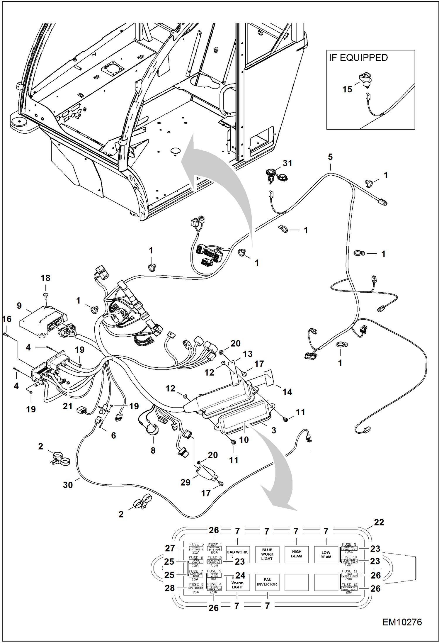 Схема запчастей Bobcat TL360 - CAB ELECTRICAL CIRCUITRY (Lower Harness) ELECTRICAL SYSTEM