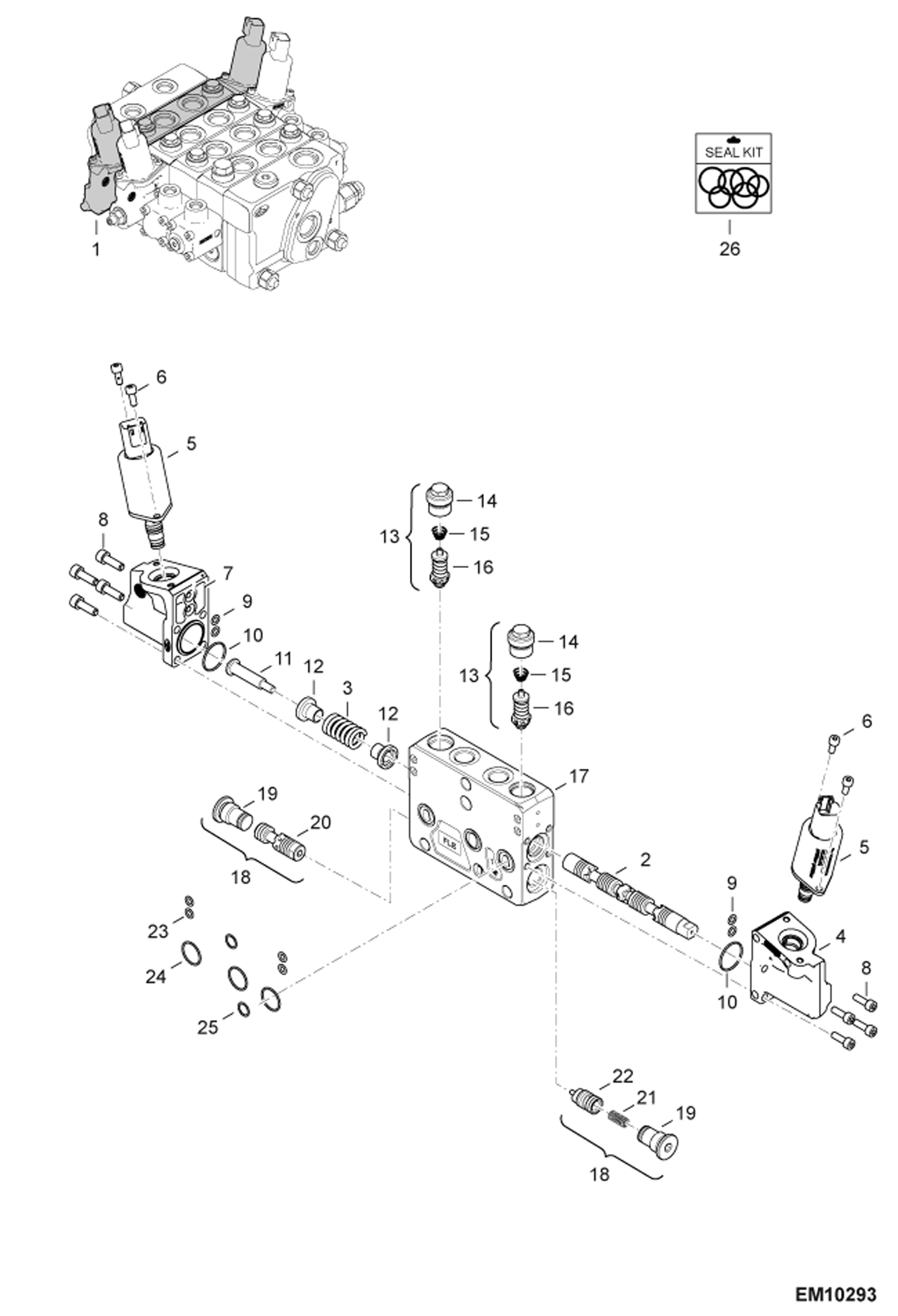 Схема запчастей Bobcat T2250 - CONTROL VALVE SECTION (Auxiliary) S/N AC1915365 & Above HYDRAULIC SYSTEM