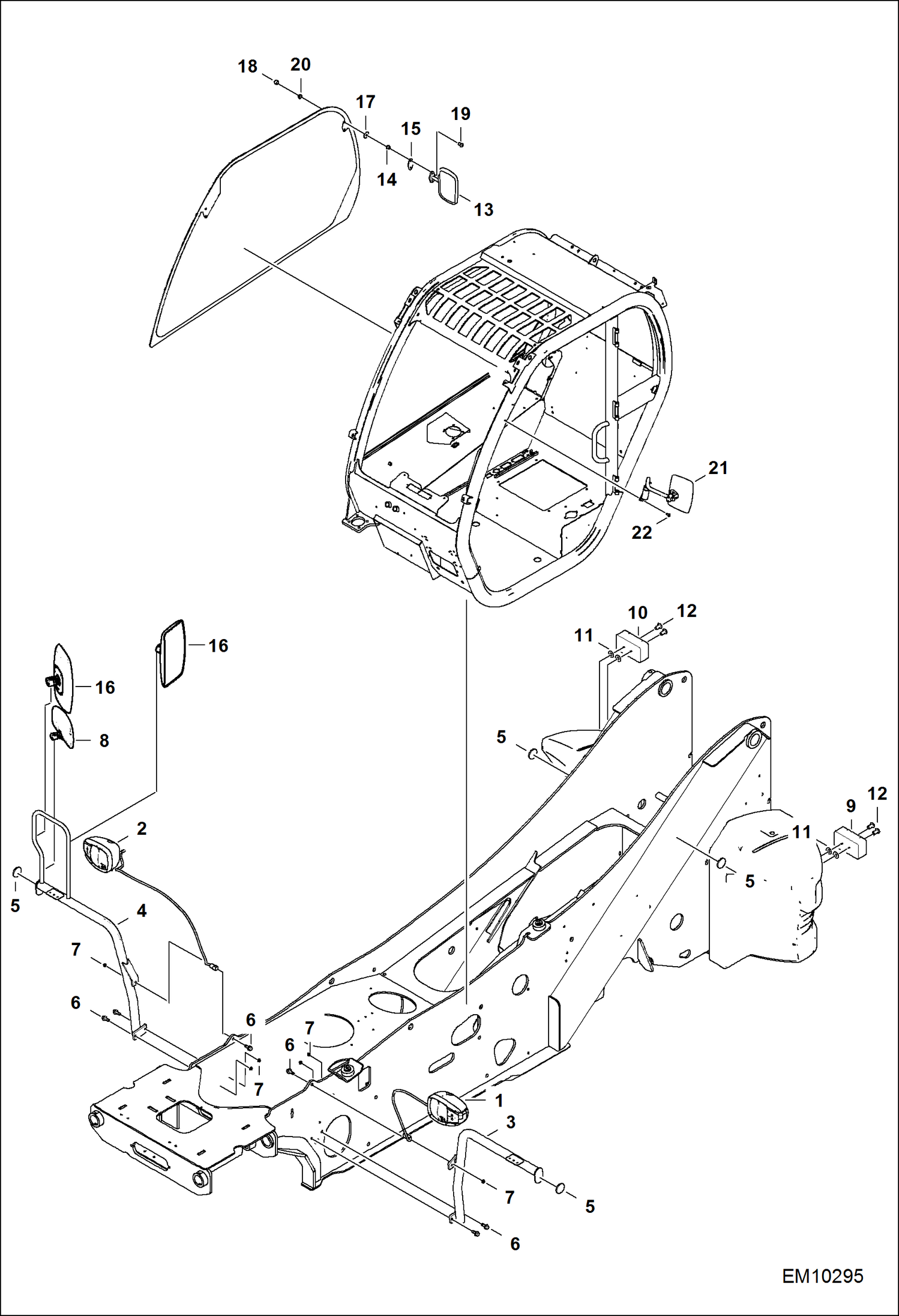 Схема запчастей Bobcat T40140 - ROAD LIGHTS & RH MIRROR MAIN FRAME