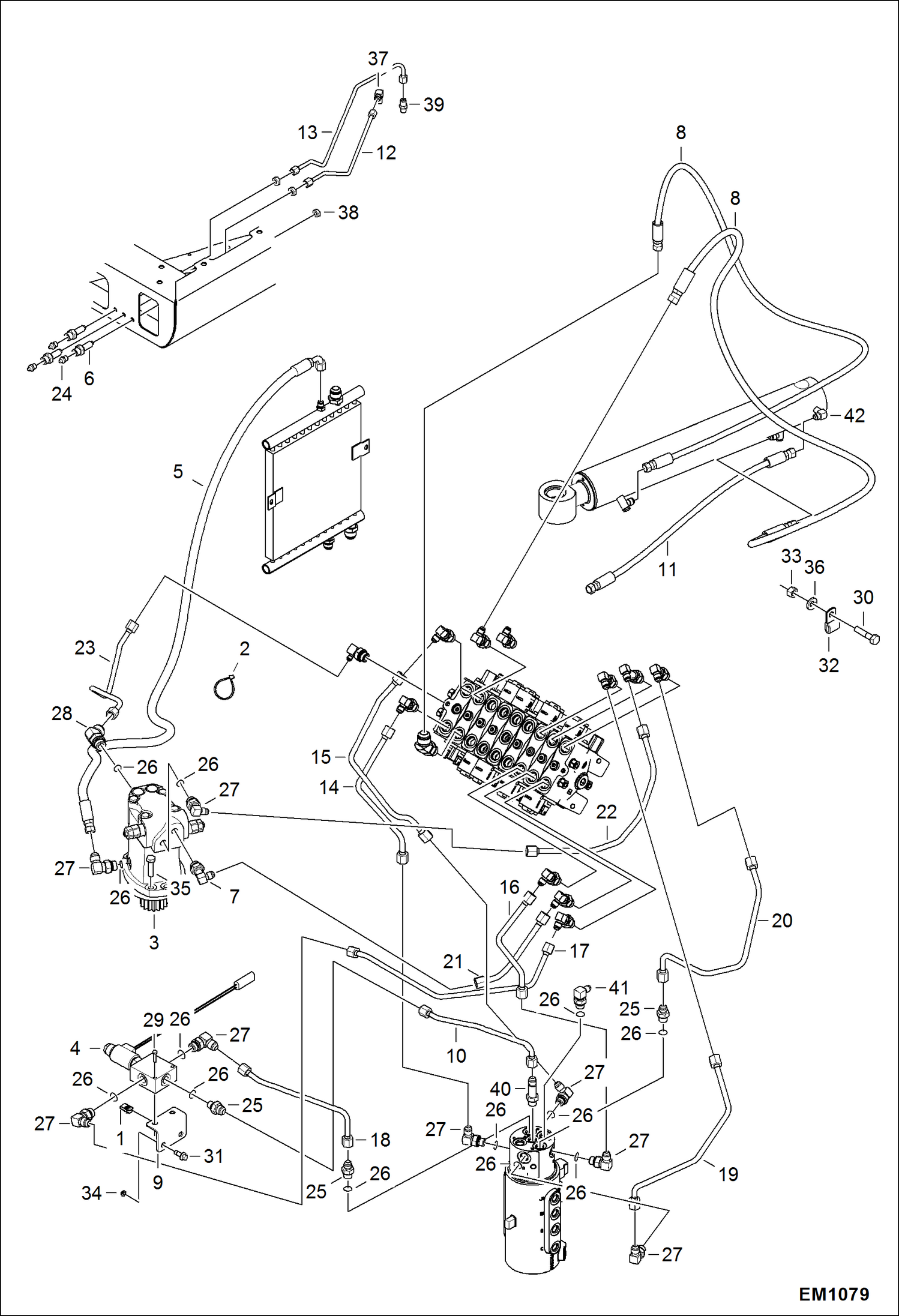 Схема запчастей Bobcat 319 - HYDRAULIC CIRCUITRY (Upper Group) (S/N 563313535 & Below) HYDRAULIC SYSTEM