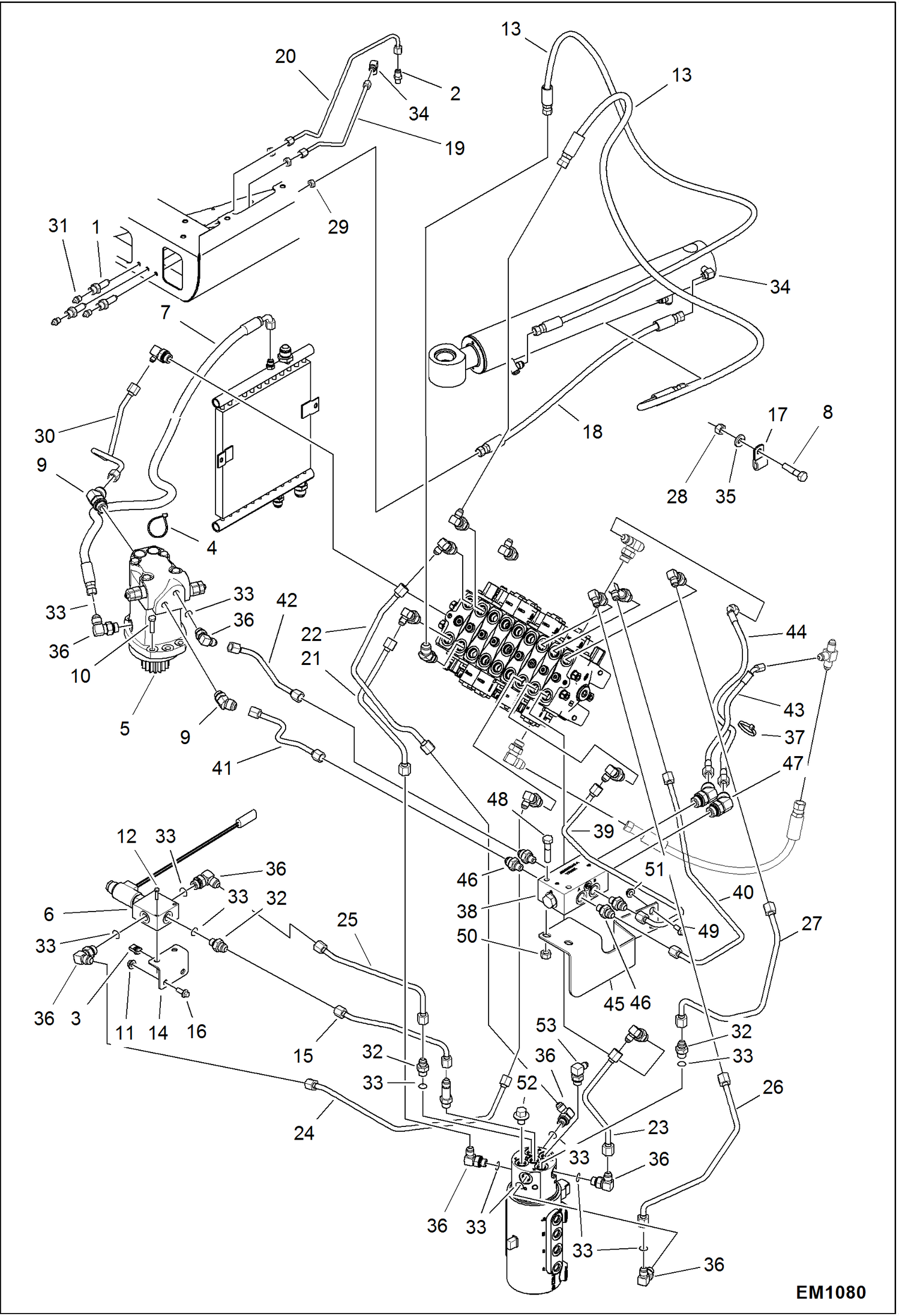 Схема запчастей Bobcat 319 - HYDRAULIC CIRCUITRY (Upper Group) (S/N 563313536 & Above) HYDRAULIC SYSTEM