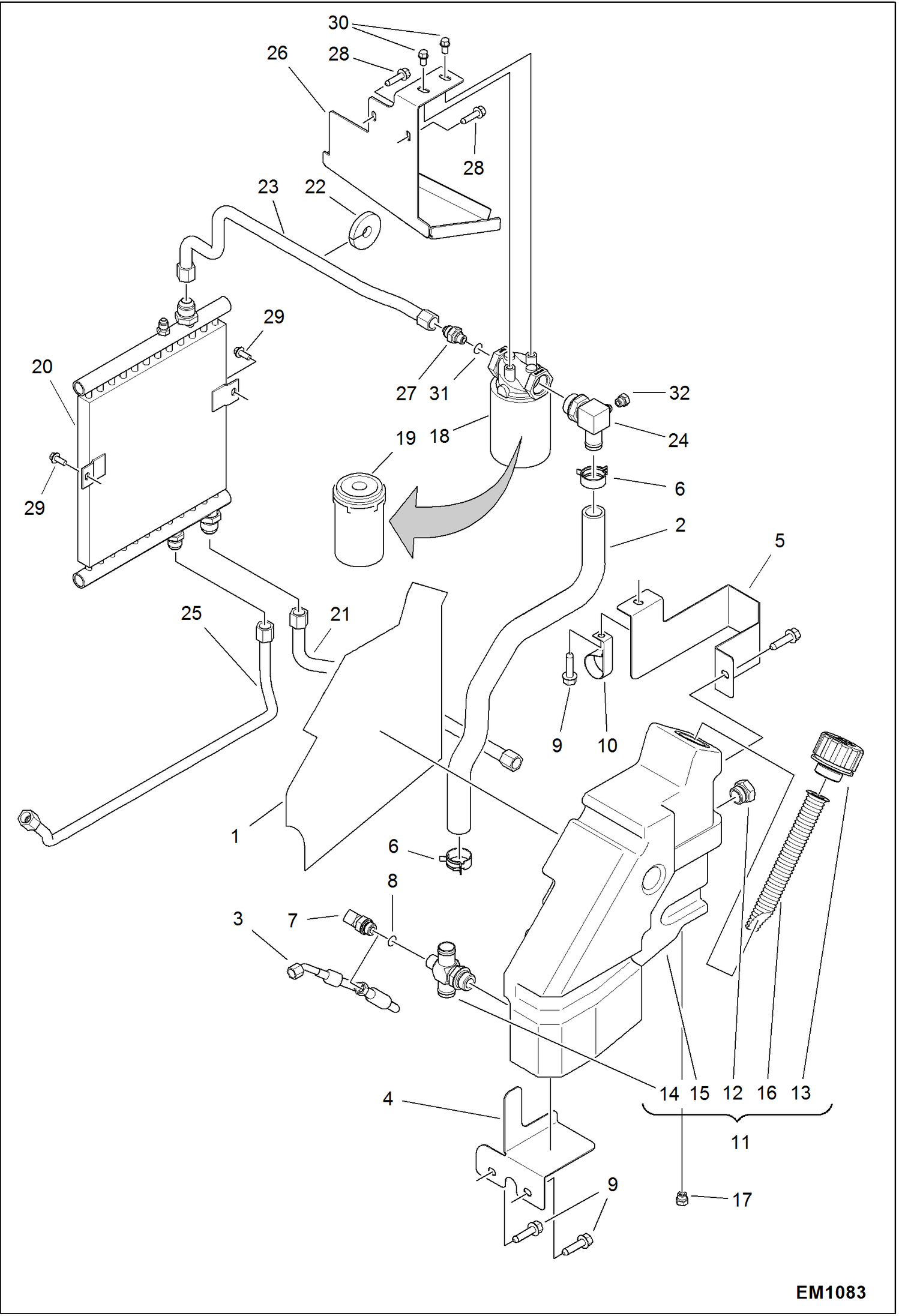 Схема запчастей Bobcat 319 - HYDRAULIC CIRCUITRY (Cooler/Filter) HYDRAULIC SYSTEM