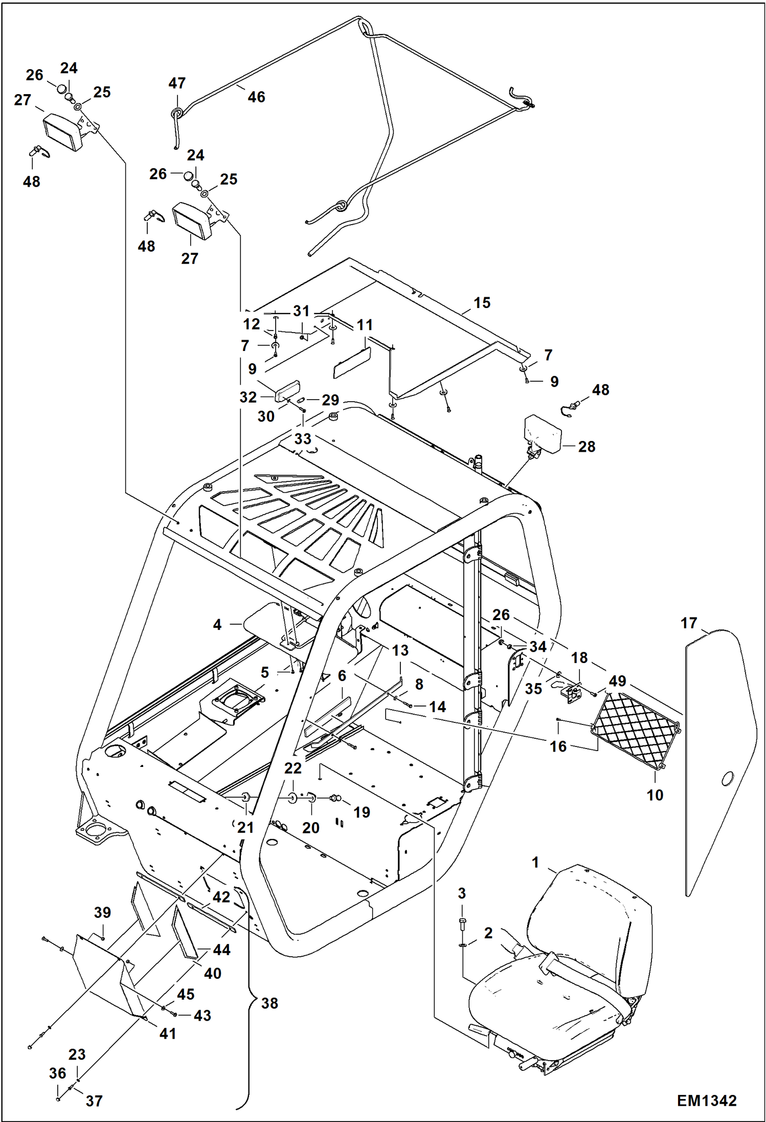 Схема запчастей Bobcat T2556 - OPERATOR CAB II (S/N A8FR11001 - 12999, A8G311001 - 12999) MAIN FRAME