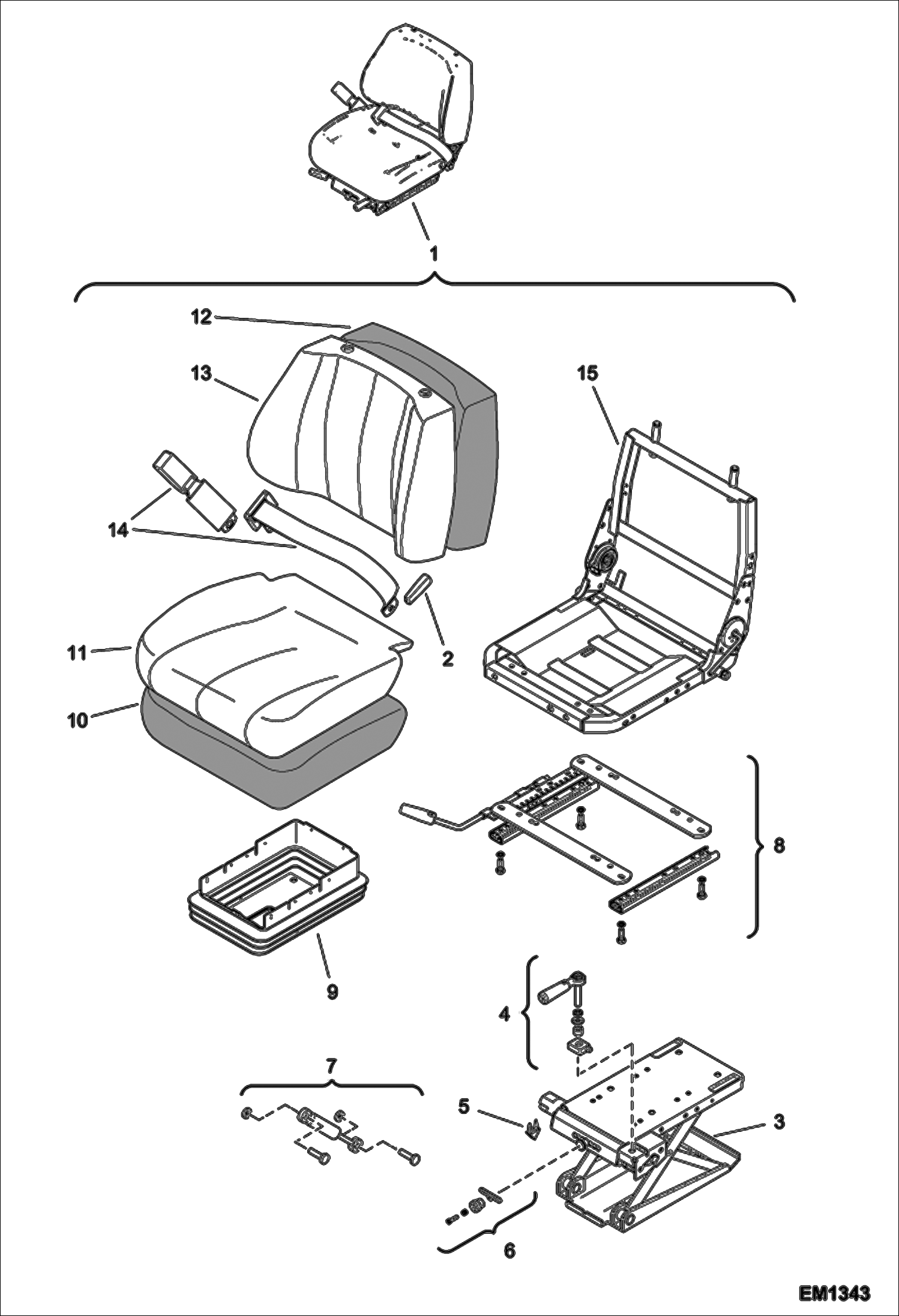 Схема запчастей Bobcat T2556 - SEAT & SUSPENSION (#6911769) (S/N A8FR11001 - 12999, A8G311001 - 12999) MAIN FRAME