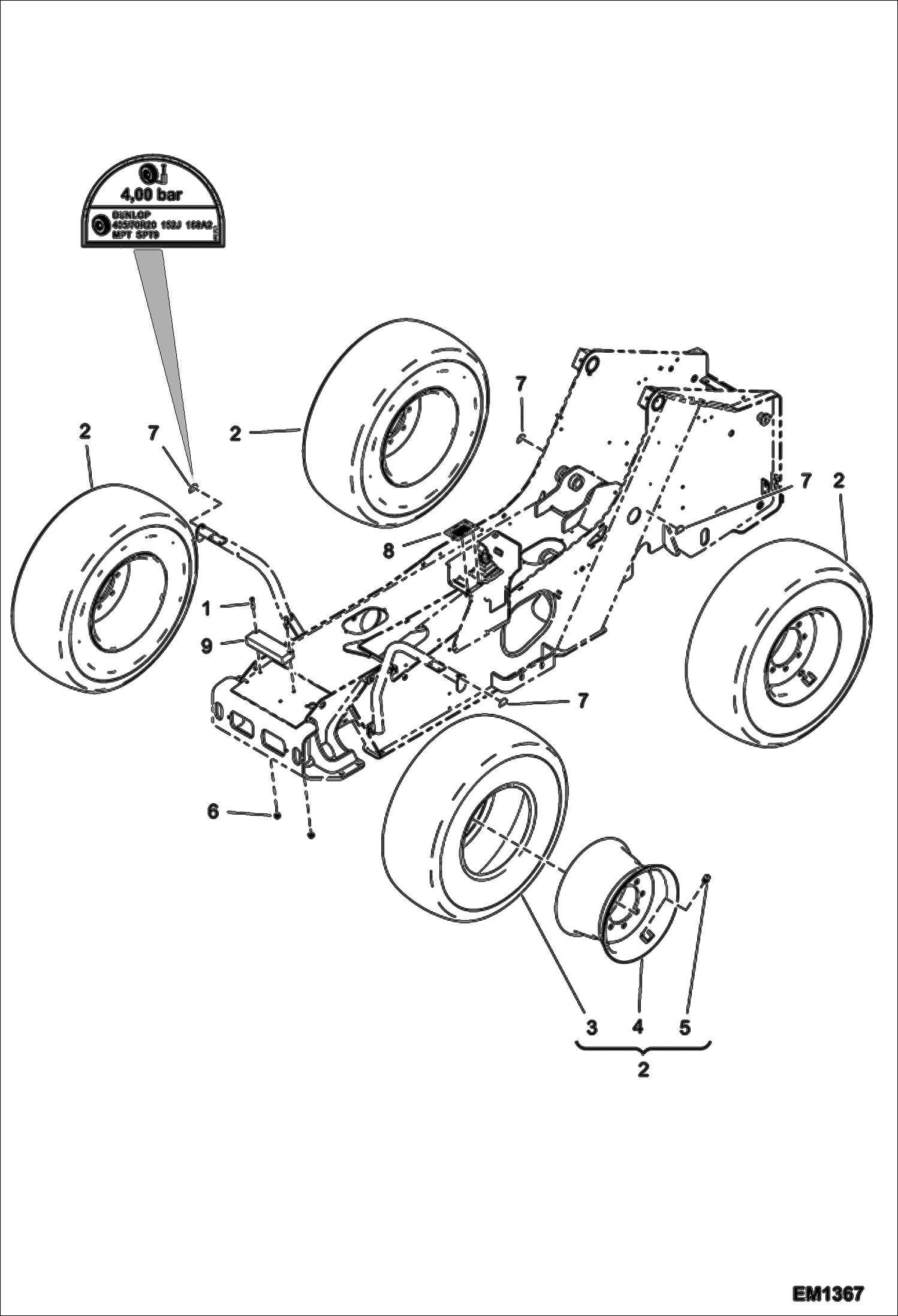 Схема запчастей Bobcat T2556 - WHEELS (Dunlop 405/70-20 SPT9) ACCESSORIES & OPTIONS