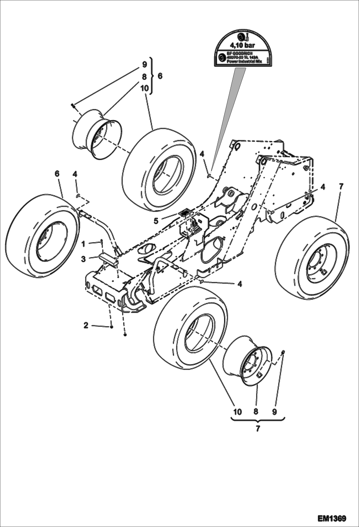 Схема запчастей Bobcat T2556 - WHEELS (Bf Goodrich 400/70-20) ACCESSORIES & OPTIONS