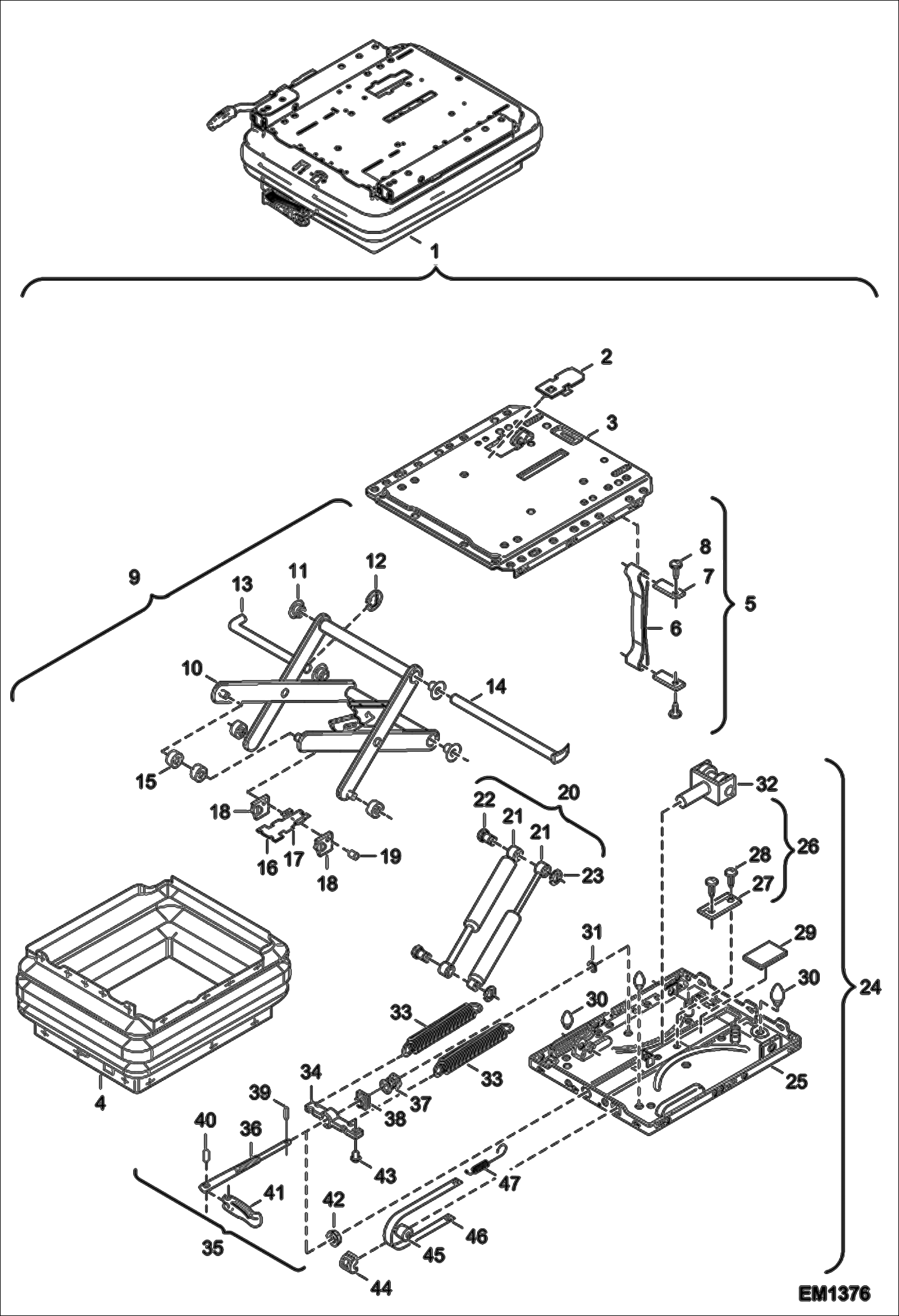 Схема запчастей Bobcat V518 - SEAT SUSPENSION MAIN FRAME