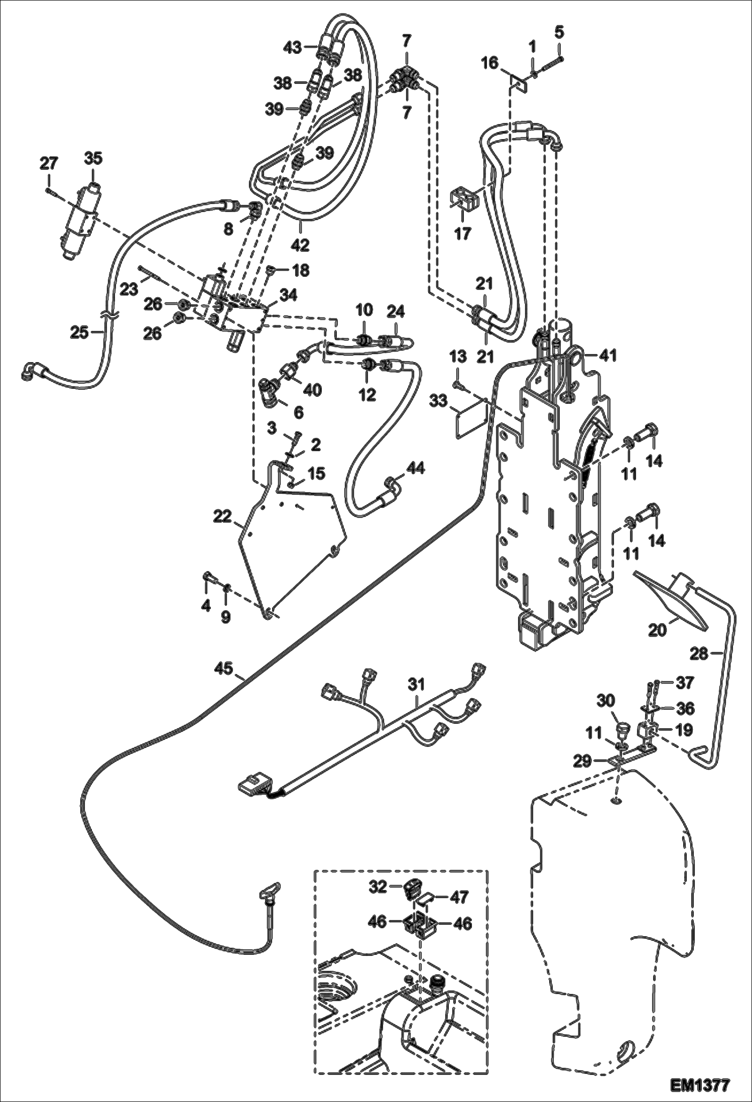 Схема запчастей Bobcat V518 - REAR HYDRAULIC HOOK CIRCUITRY (S/N A8G811001 - 13001, A8G911001 - 13001) ACCESSORIES & OPTIONS