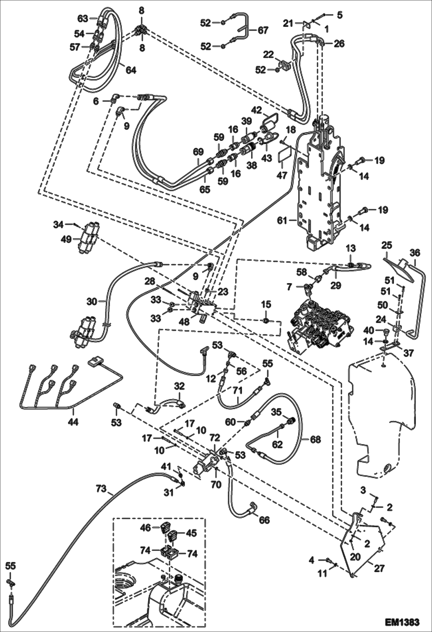 Схема запчастей Bobcat T2556 - REAR HYDRAULIC HOOK, AUXILIARY HYDRAULICS & TRAILE (S/N A8FR11001 - 13003, A8G311001 - 13000) ACCESSORIES & OPTIONS